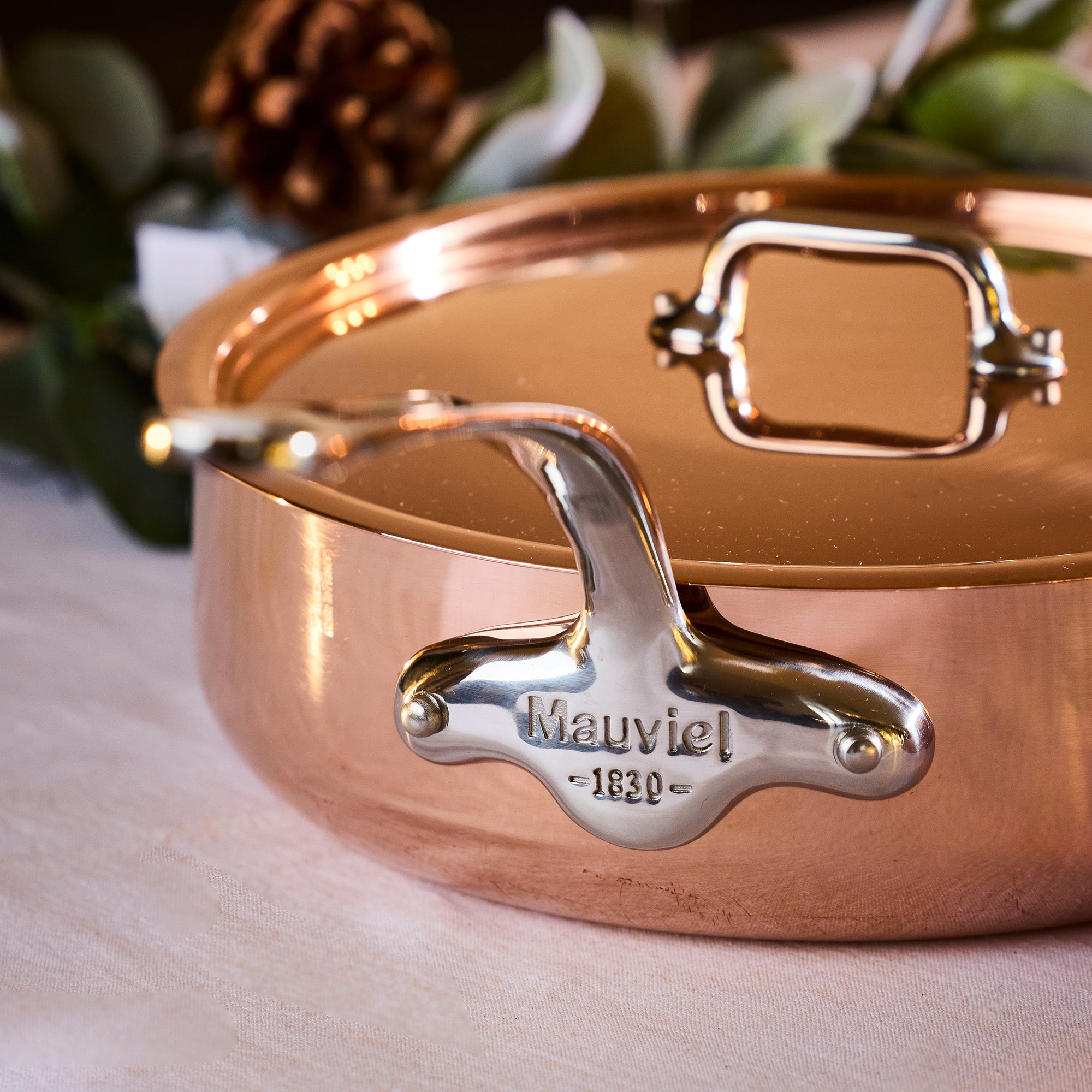 Mauviel M'Heriage M'150 S Copper Saute Pan With Lid & Cast Stainless Steel Handle, 1.8-Qt - Mauviel1830