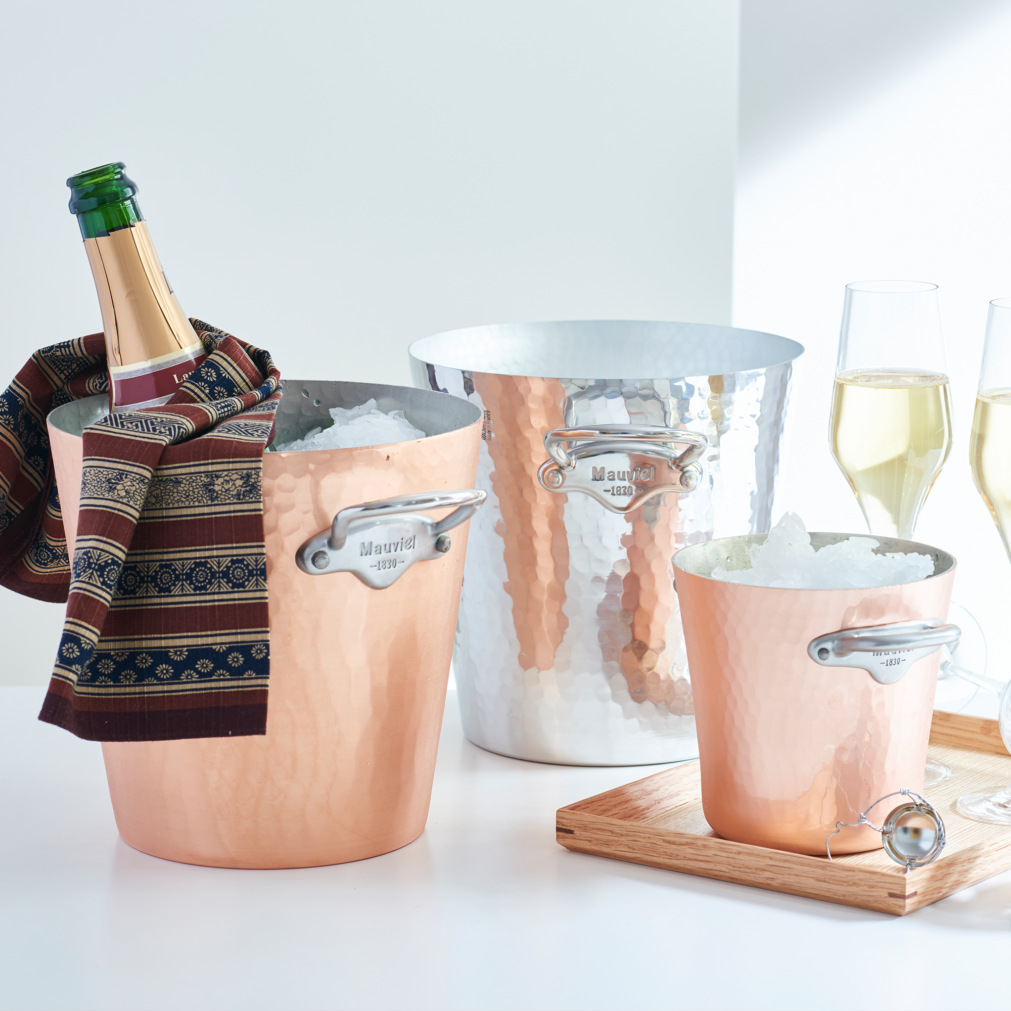 Mauviel M'30 Hammered Copper Champagne Bucket with Brass Handles, - Mauviel1830
