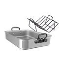 Mauviel Stainless Steel Roasting Pan With Rack And Cast Iron Handles, 15.7-In - Mauviel1830