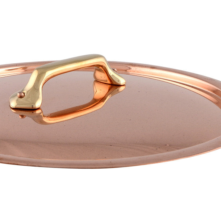 Mauviel M'Tradition Polished Copper & Tin Inside Splayed Saute Pan With Lid, Brass Handle, 3-Qt - Mauviel1830