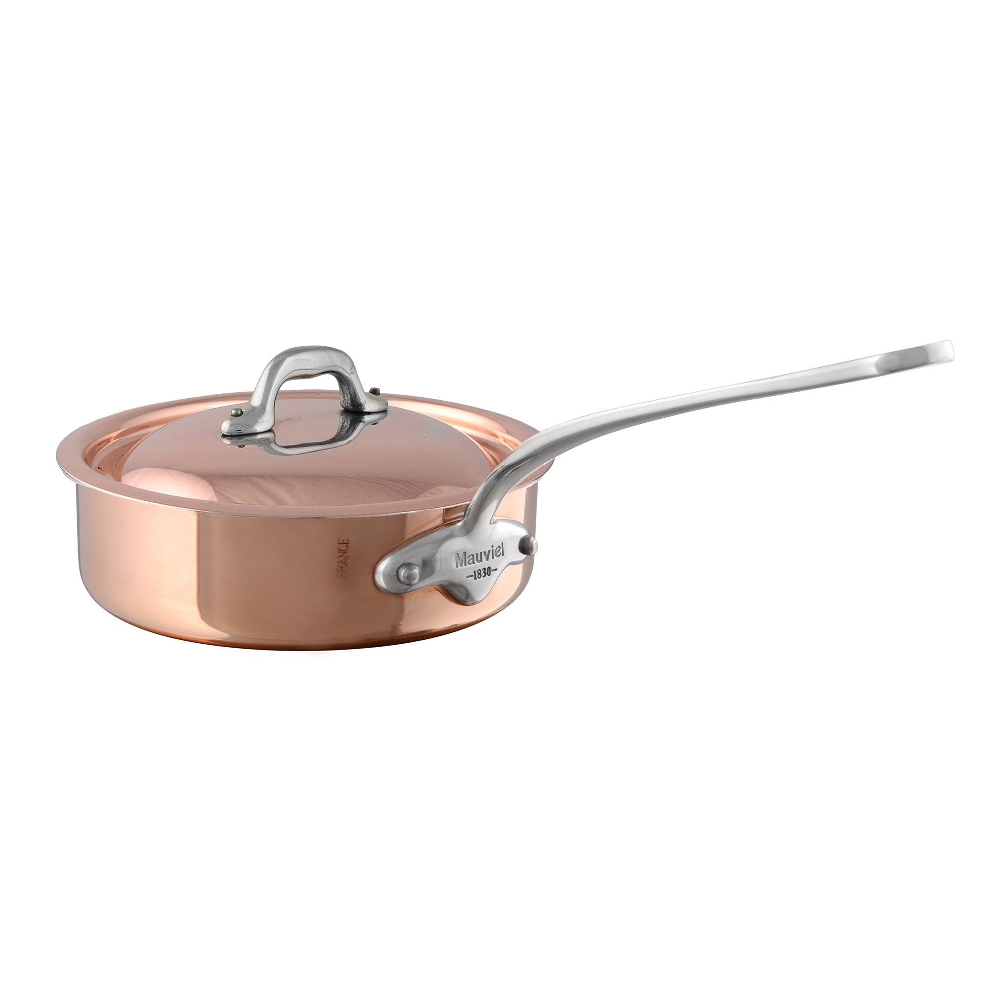 Mauviel M'Heriage M'150 S Copper Saute Pan With Curved Lid & Cast Stainless Steel Handle - Mauviel1830