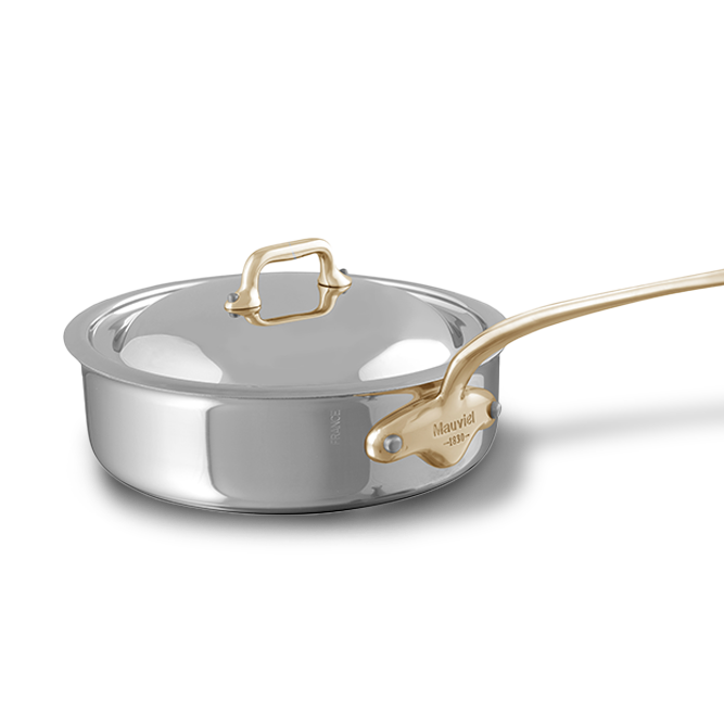 Mauviel 1830 M'COOK BZ 5-Ply Saute Pan With Lid, Bronze Handle, 3.2-qt - Mauviel USA
