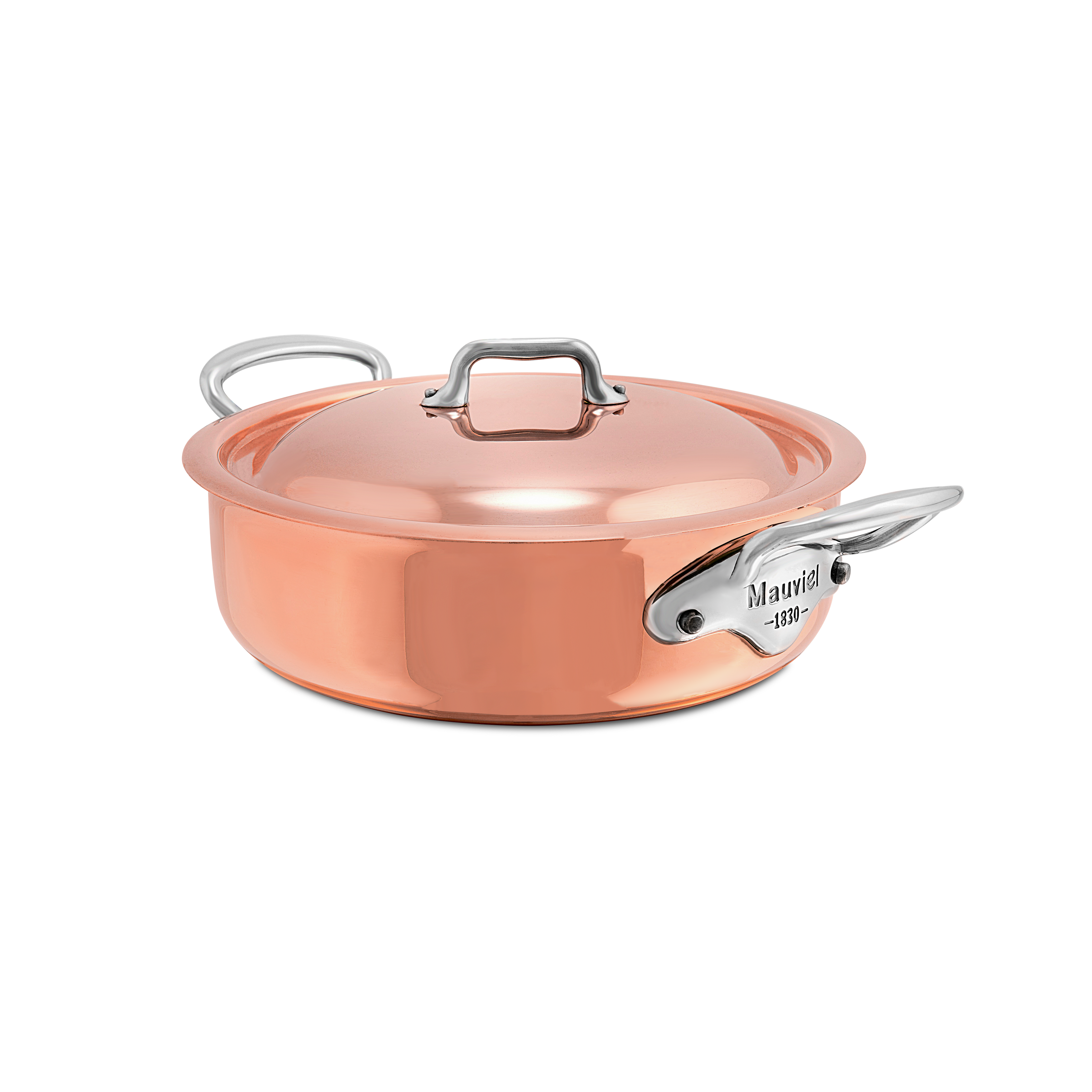 Mauviel M'Heritage M'6 S Induction Copper Rondeau With Lid, Cast Stainless Steel Handles, 3.4-Qt - Mauviel1830
