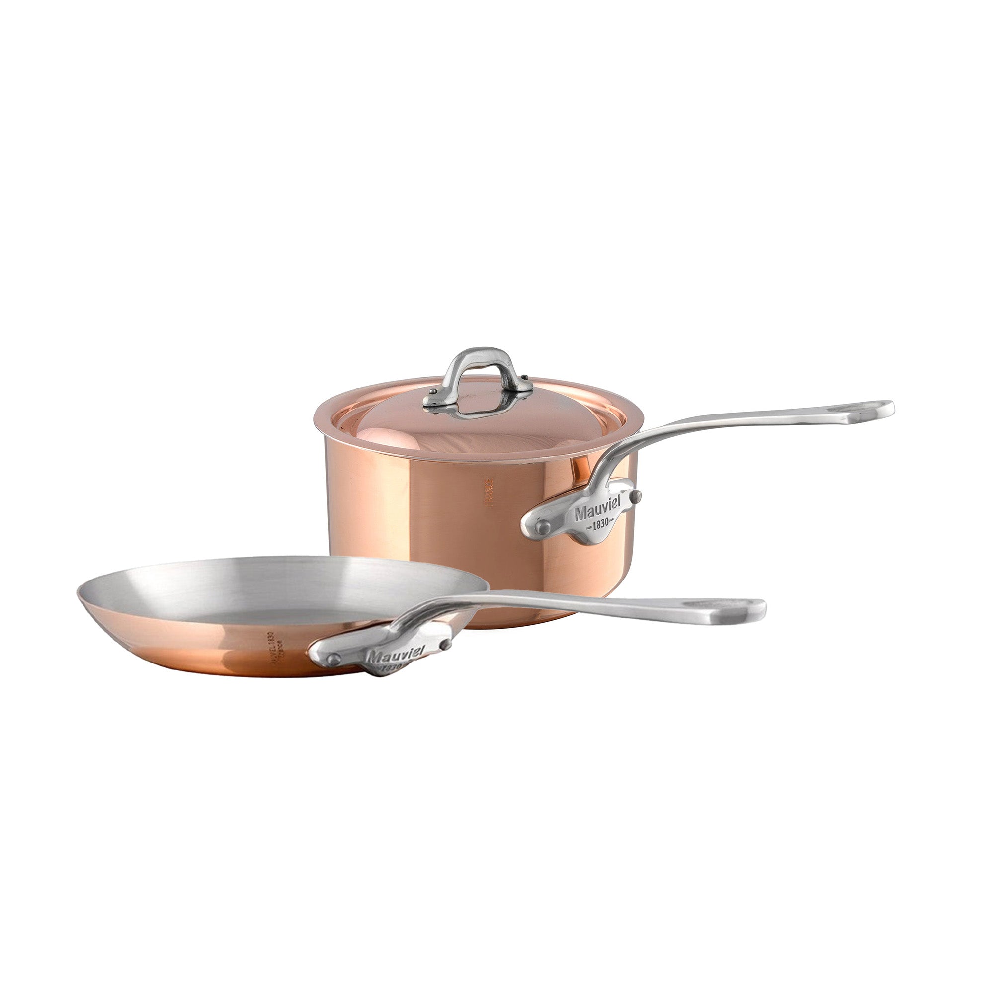 Mauviel M'Heritage M'150 S Copper Sauce Pan With Curved Lid 1.9-qt and Frying Pan 10.2-in Set - Mauviel1830