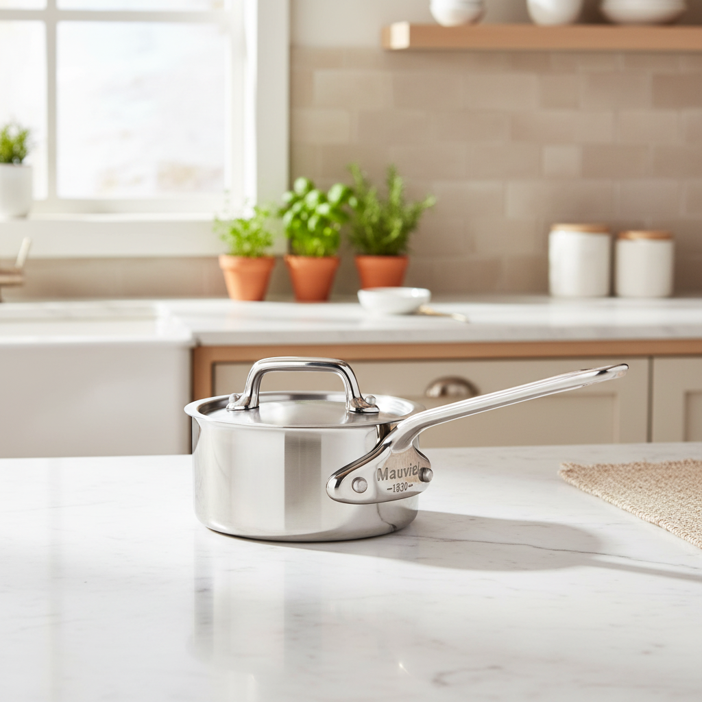 Mauviel M'Pure Sauce Pan With Lid, Cast Stainless Steel Handle, 0.5-Qt - Mauviel1830