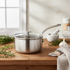 Mauviel M'Pure Sauce Pan With Glass Lid, Cast Stainless Steel Onyx Handle - Mauviel1830