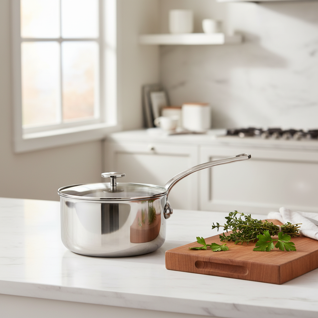 Mauviel M'Pure Sauce Pan With Glass Lid, Cast Stainless Steel Onyx Handle - Mauviel1830