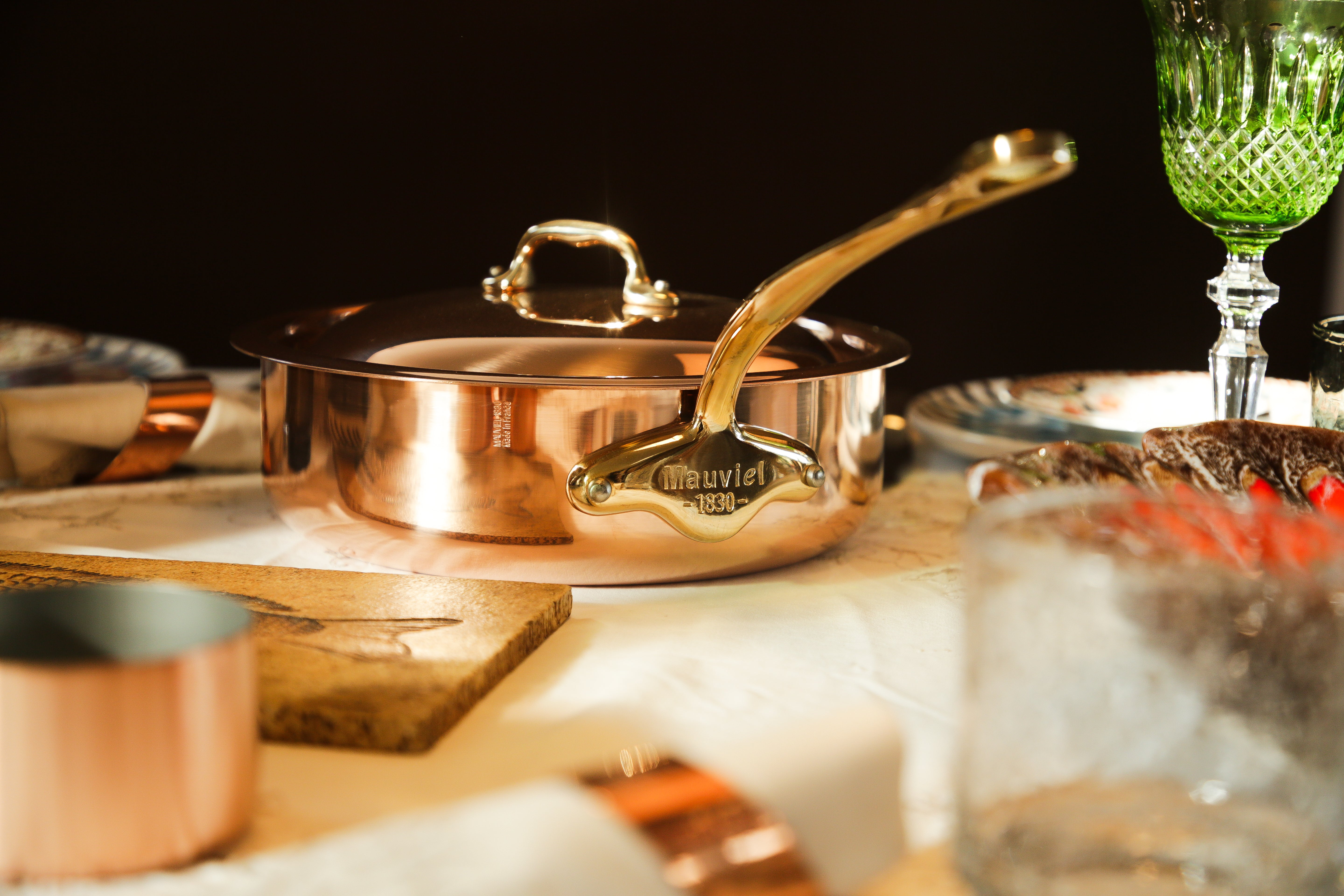 Mauviel M'Heritage M'150 B Copper Saute Pan With Lid, Brass Handle - Mauviel1830