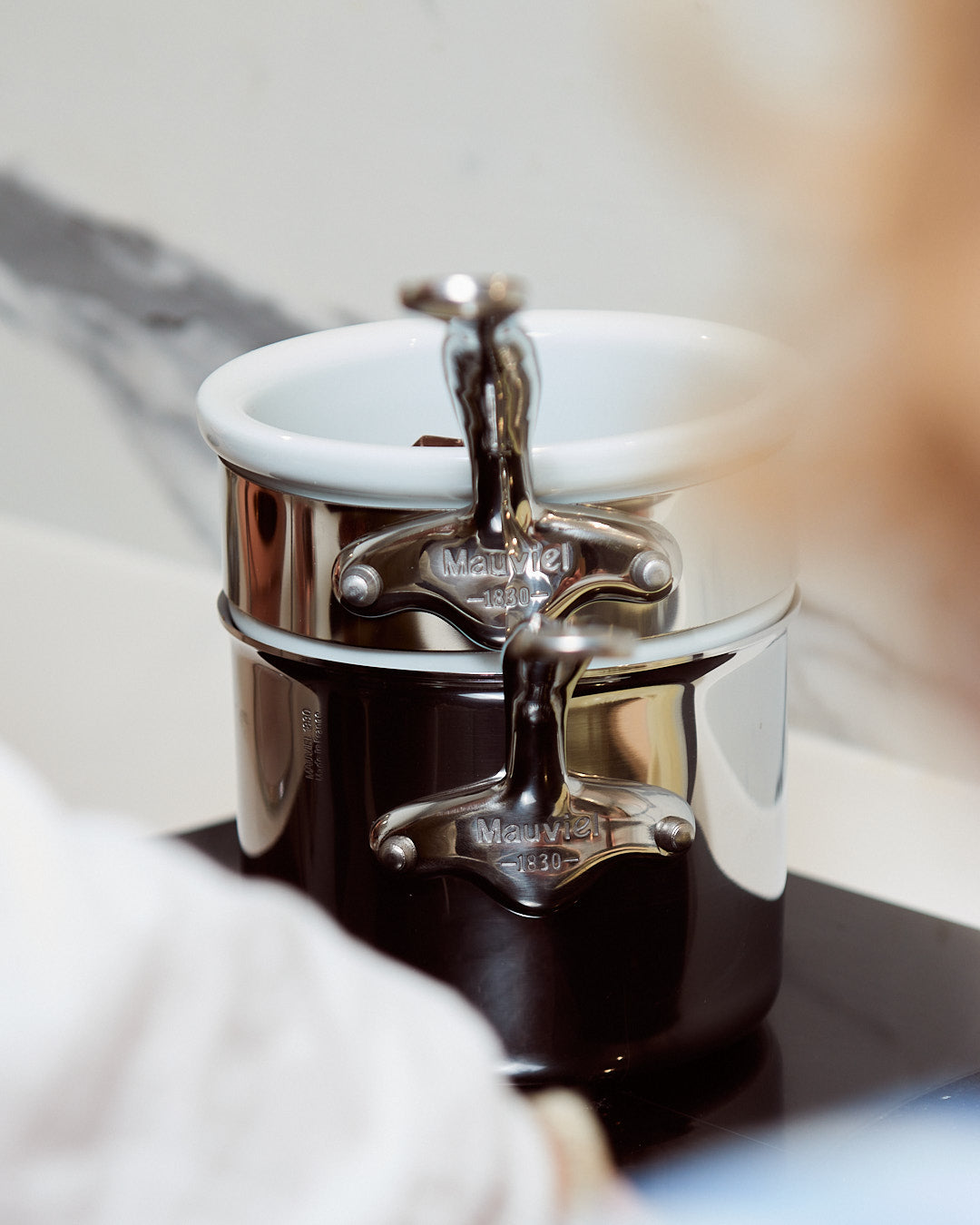 Mauviel Stainless Steel Bain Marie/Double Boiler With Lid, Cast Stainless Steel Handle, 0.9-Qt - Mauviel1830