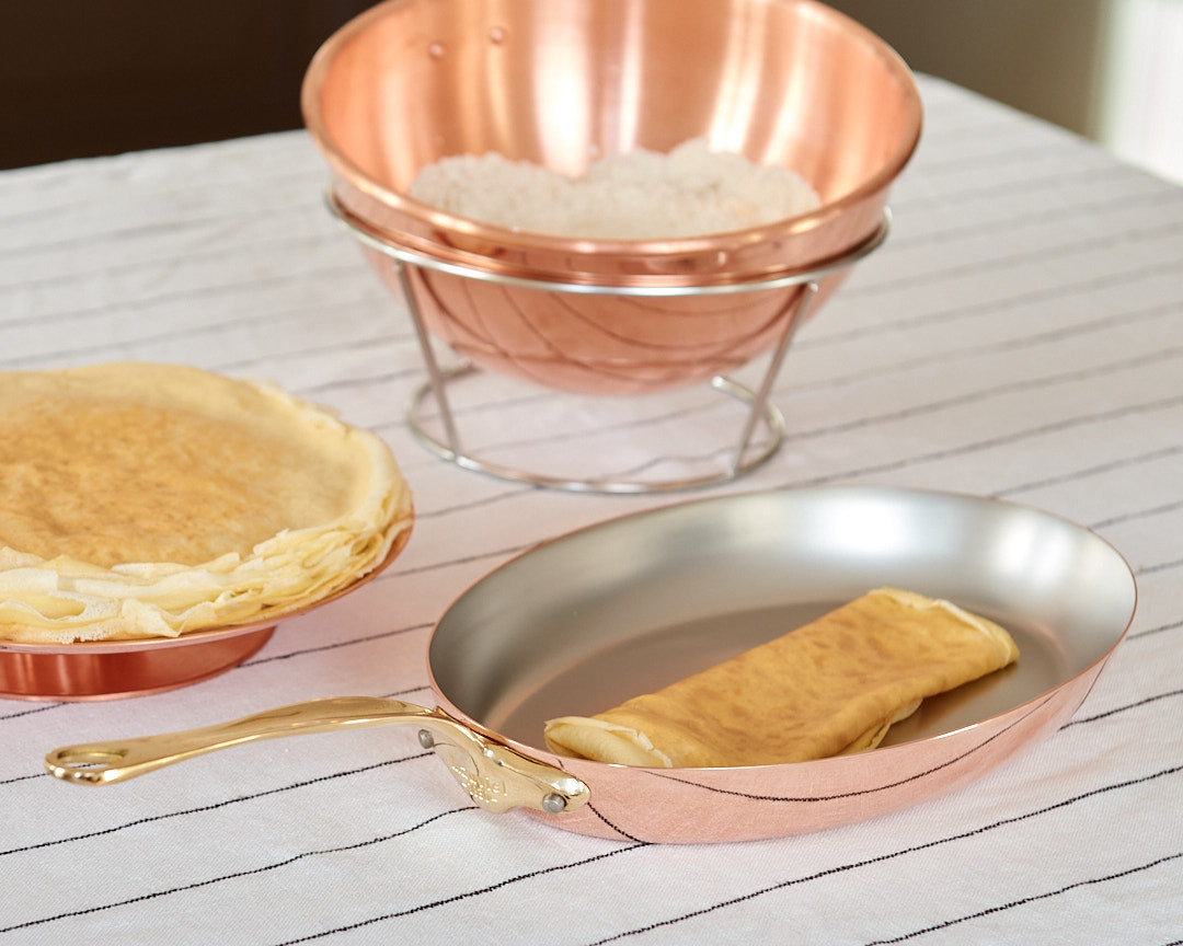 Mauviel M'Heritage M'150 B Copper Oval Frying Pan With Brass Handle, 11.8 x 7.9-In - Mauviel1830