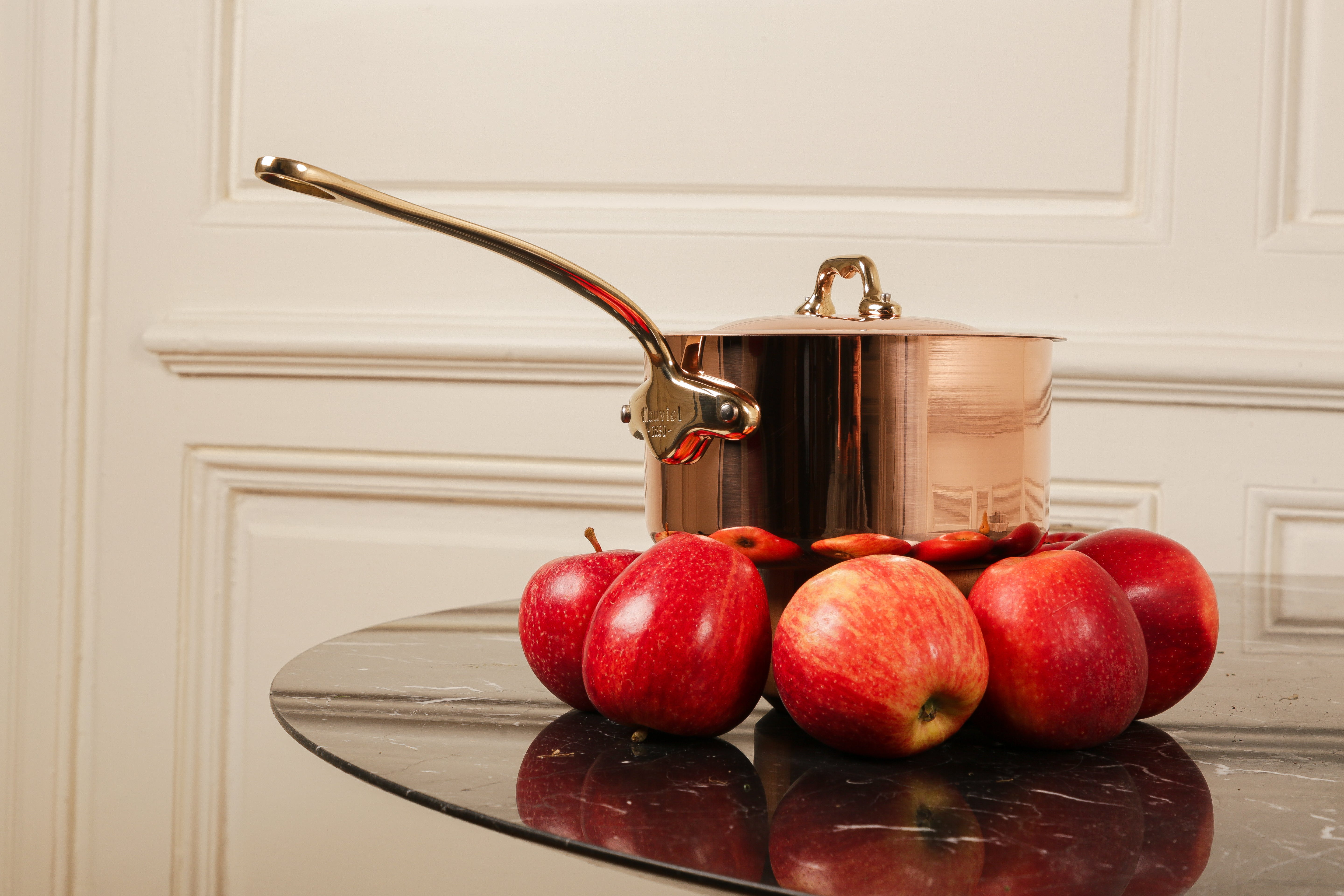 Mauviel M'Heritage M'150 B Copper Sauce Pan With Lid, Brass Handle - Mauviel1830