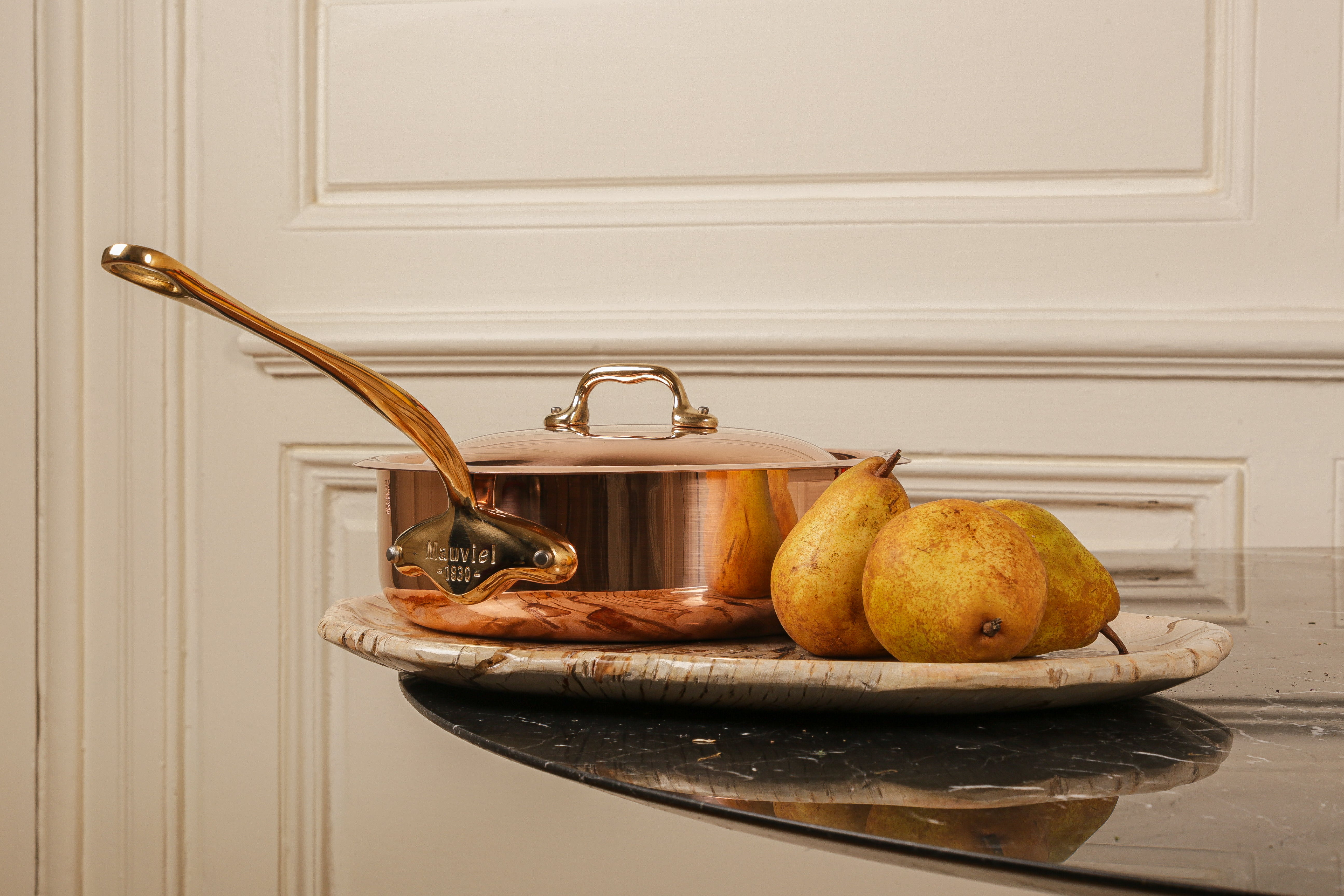 Mauviel M'Heritage M'150 B Copper Saute Pan With Lid, Brass Handle - Mauviel1830