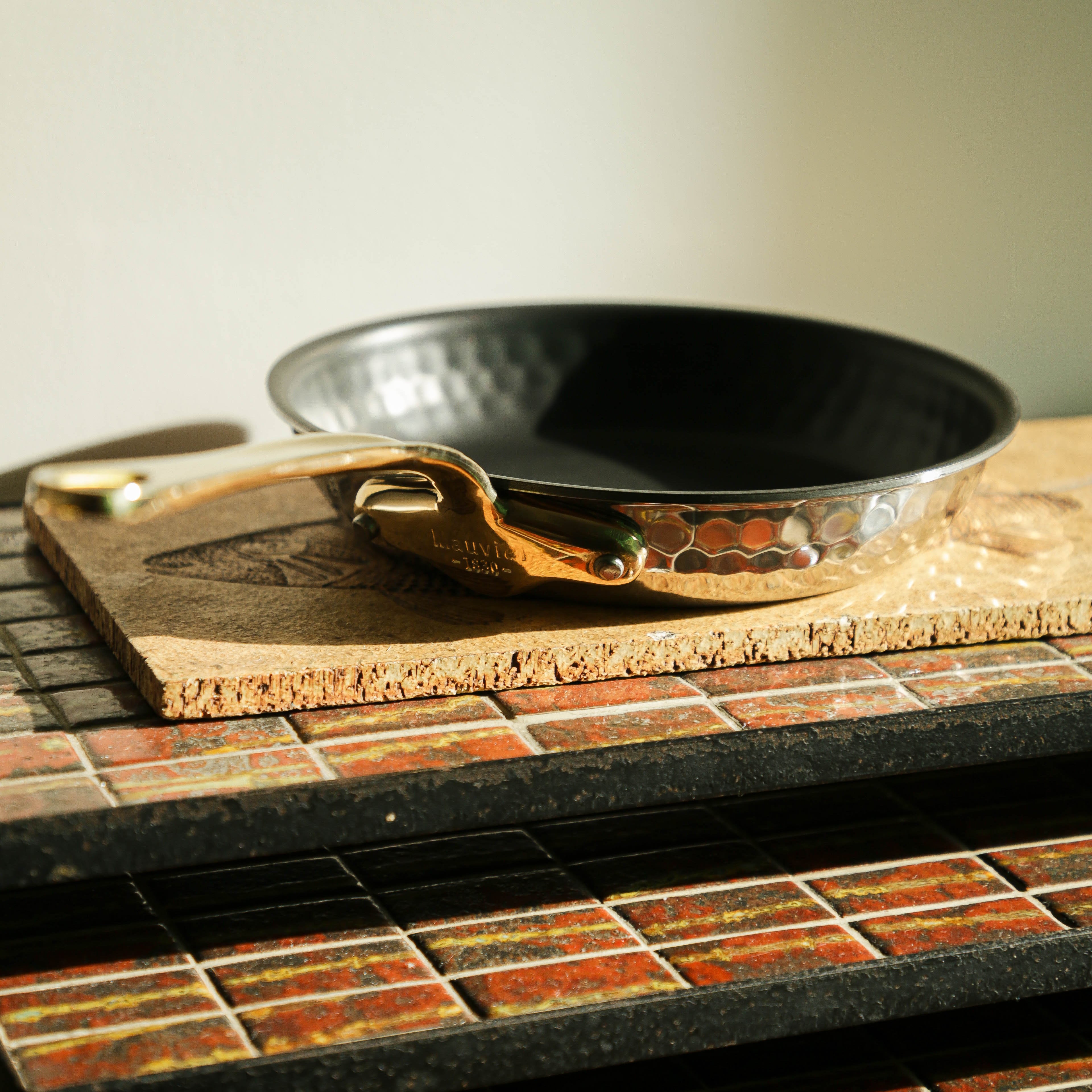 Mauviel M'ELITE B Hammered 5-Ply Nonstick Frying Pan With Brass Handle - Mauviel1830