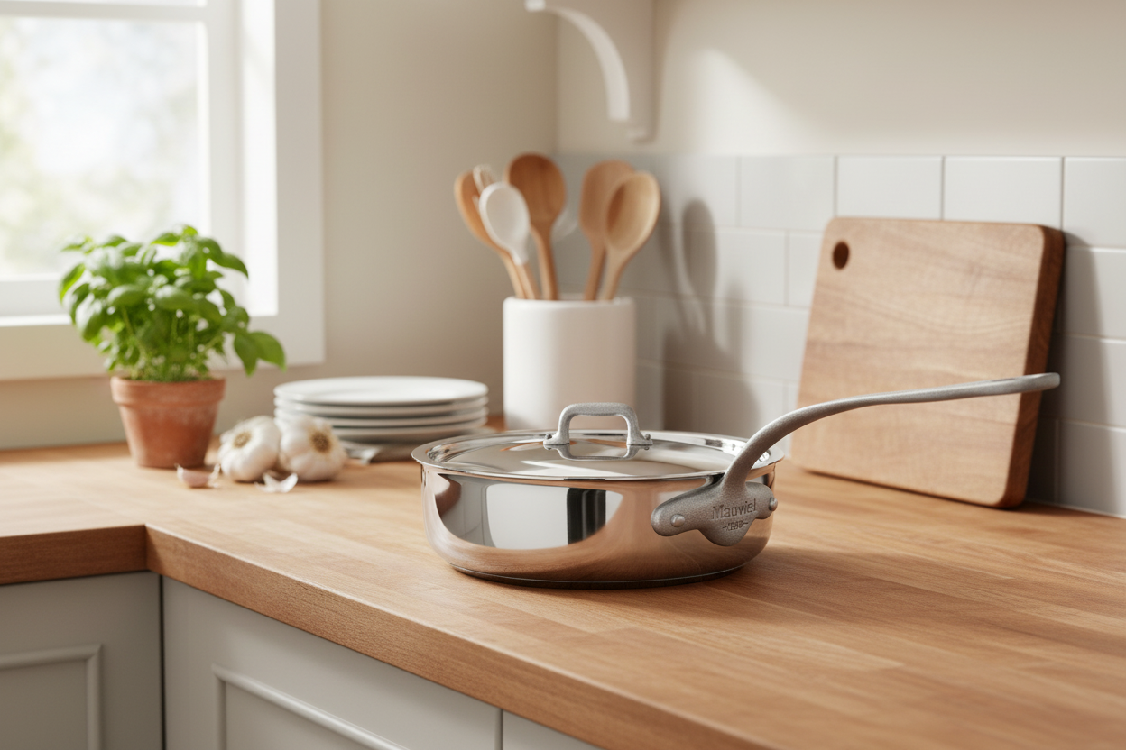 Mauviel M'Cook SB 5-Ply Saute Pan With Lid, Brushed Cast Stainless Steel Handle, 3.4-Qt - Mauviel1830