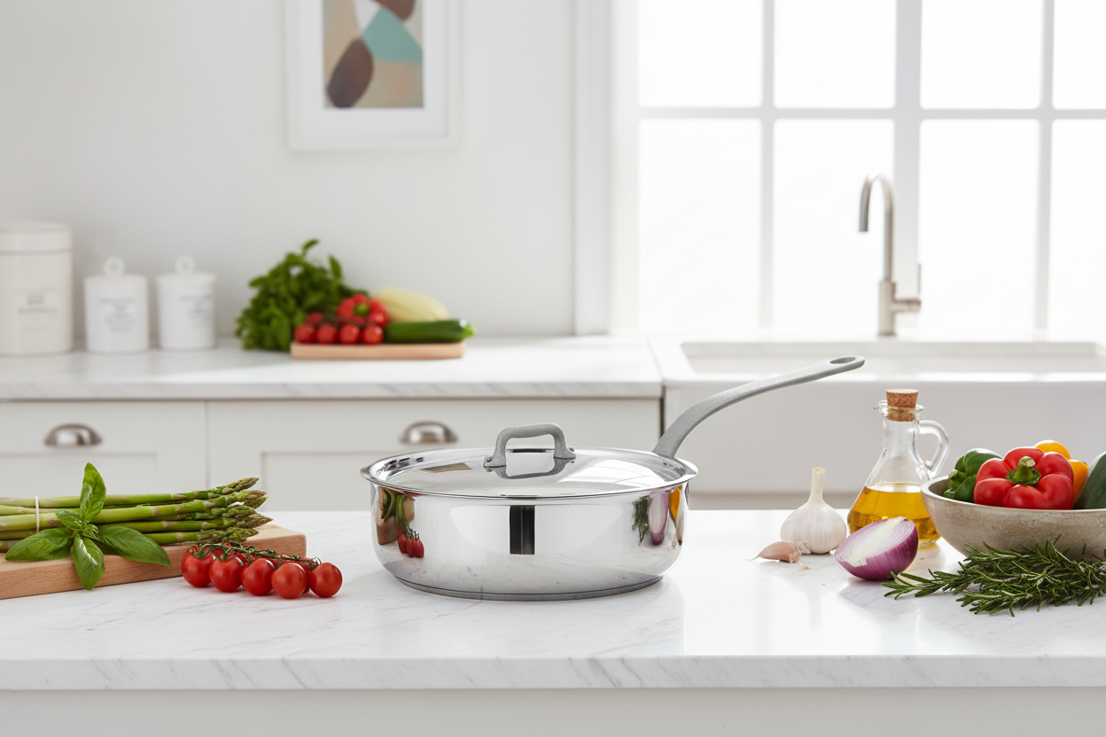 Mauviel M'Cook SB 5-Ply Saute Pan With Lid, Brushed Cast Stainless Steel Handle, 3.4-Qt - Mauviel1830