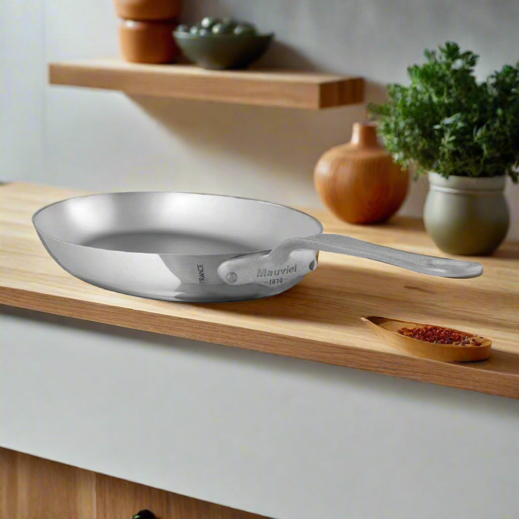 Mauviel M'Cook SB 5-Ply Oval Frying Pan With Brushed Cast Stainless Steel Handle, 13.5 x 9.1-In - Mauviel1830