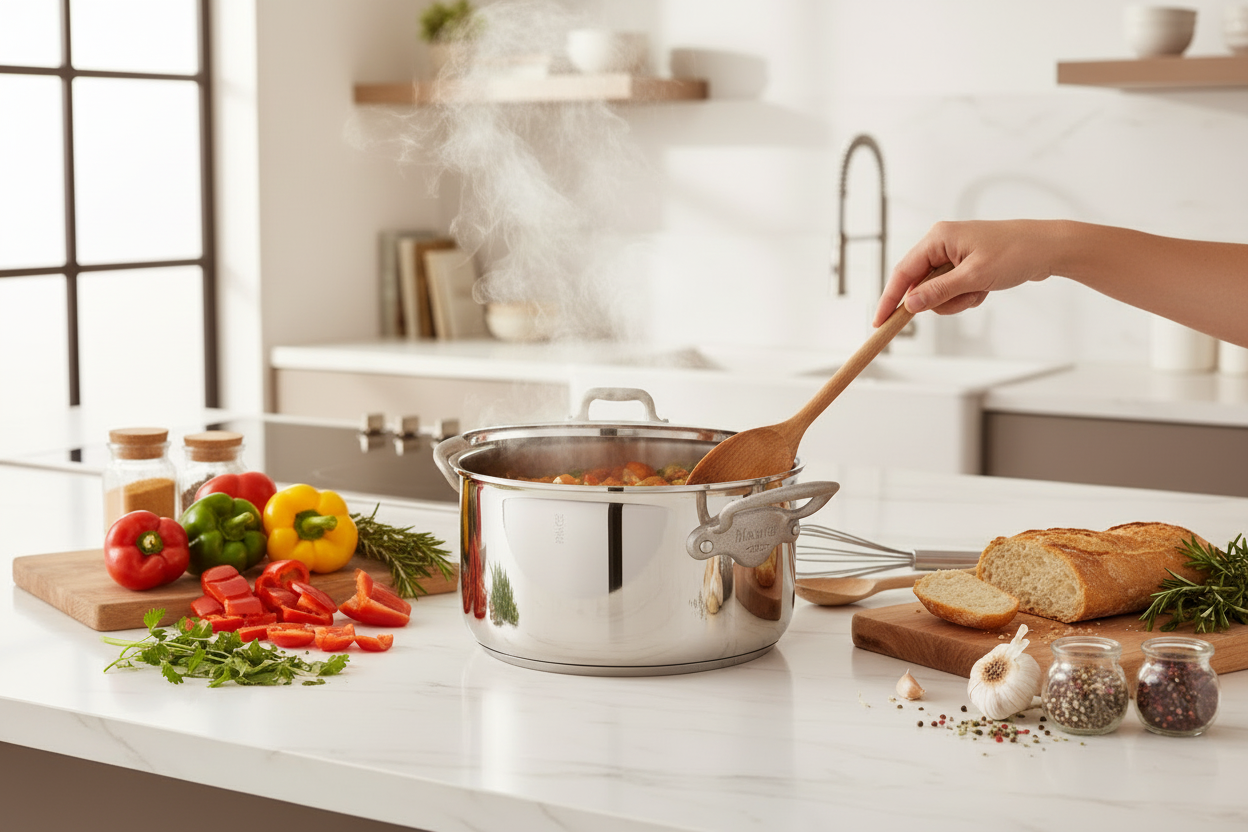 Mauviel M'Cook SB 5-Ply Stewpan With Lid,Brushed Cast Stainless Steel Handles, 6.1-Qt - Mauviel1830