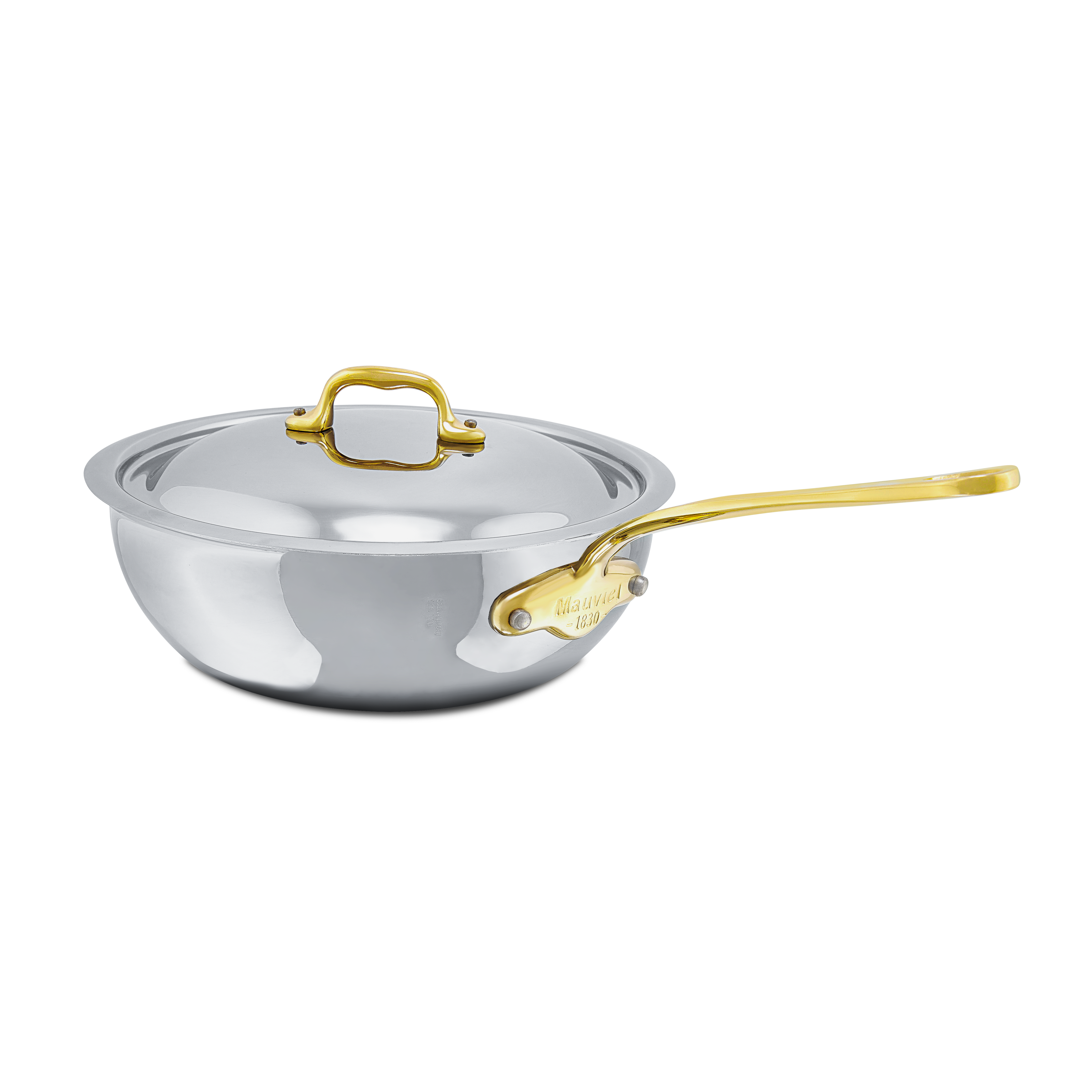 Mauviel M'COOK B 5-Ply Chef Pan With Lid, Brass Handle - Mauviel1830