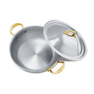 Mauviel M'ELITE B Hammered 5-Ply Curved Splayed Saute Pan With Lid, Brass Handles - Mauviel1830