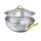 Mauviel M'ELITE B Hammered 5-Ply Curved Splayed Saute Pan With Lid, Brass Handles - Mauviel1830