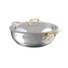 Mauviel M'ELITE B Hammered 5-Ply Curved Splayed Saute Pan With Dome Lid, Brass Handles, 3.8-Qt - Mauviel1830