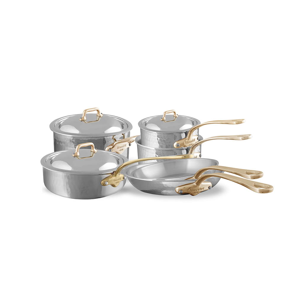 Mauviel M'ELITE B Hammered 10-Piece Cookware Set With Brass Handles - Mauviel1830