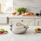 Mauviel M'ELITE B Hammered 5-Ply Chef Pan With Curved Lid, Brass Handle, 3.4-Qt - Mauviel1830