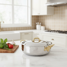 Mauviel M'ELITE B Hammered 5-Ply Rondeau With Curved Lid, Brass Handles, 6-Qt - Mauviel1830