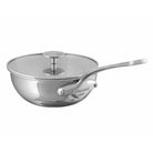 Mauviel M'URBAN 4 Tri-Ply chef pan with glass lid and cast stainless steel handle, ideal for versatile cooking.