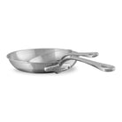 Mauviel M'URBAN 4 Tri-Ply frying pans with cast stainless steel handles, showcasing polished exterior and non-stick interior surfaces.