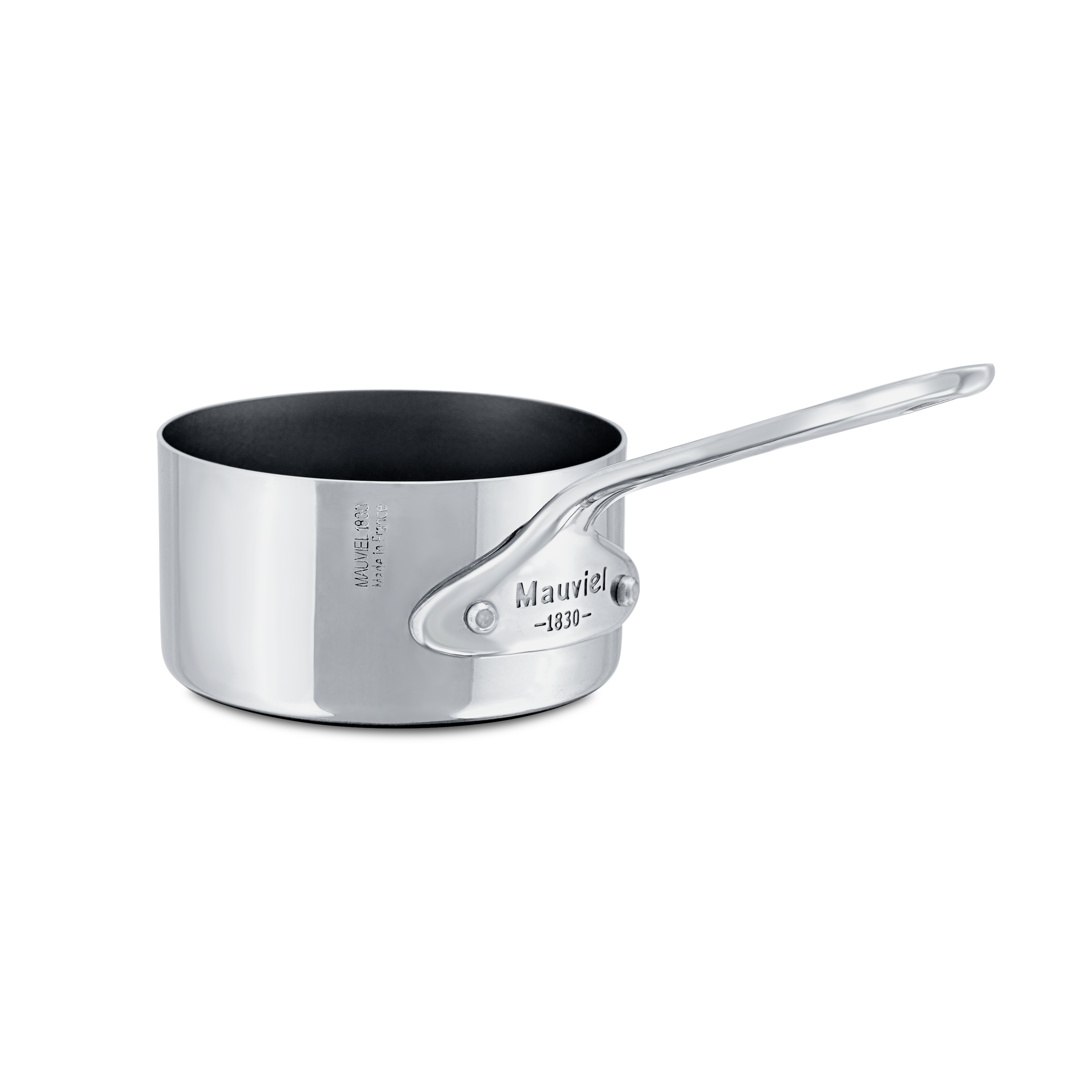 Mauviel M'MINIS 3.5-inch sauce pan with stainless steel handle, ideal for small cooking tasks, stainless steel cookware.