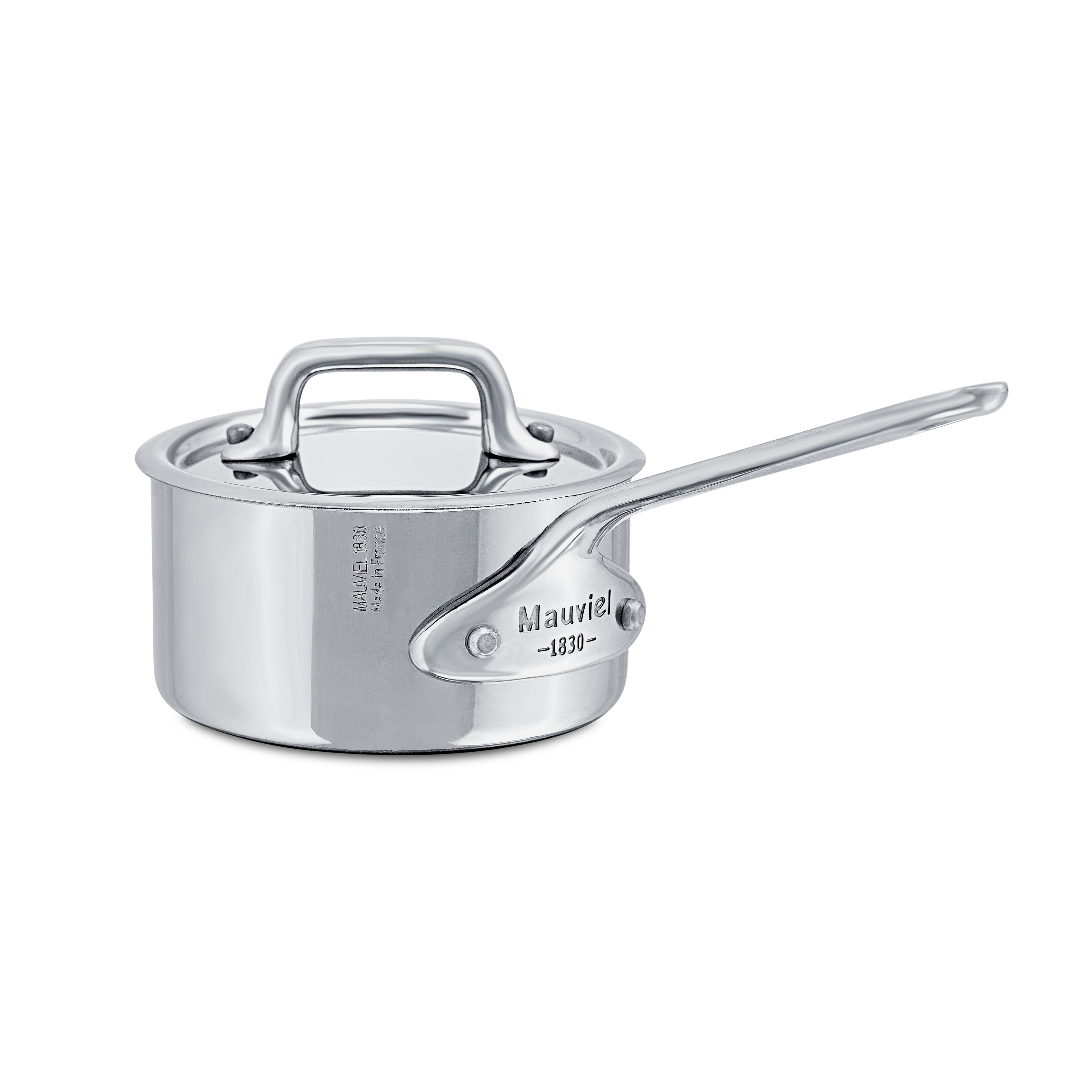 Mauviel M'MINIS stainless steel sauce pan with lid, 3.54-inch diameter, ideal for small cooking tasks