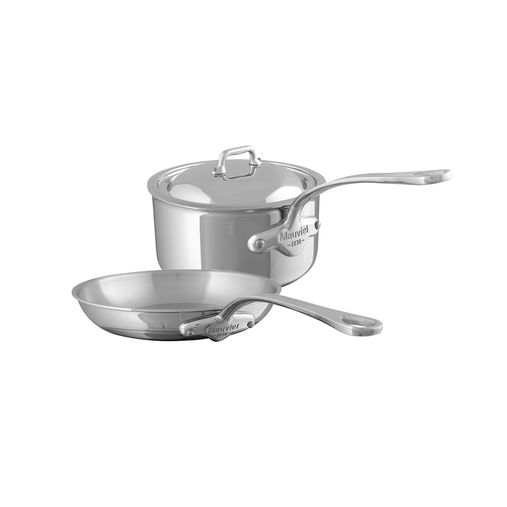 Mauviel M'COOK 5-Ply Fry Pan 10.2-Inch and Sauce Pan 1.2-Qt, Cast Stainless Steel Handles - Mauviel1830