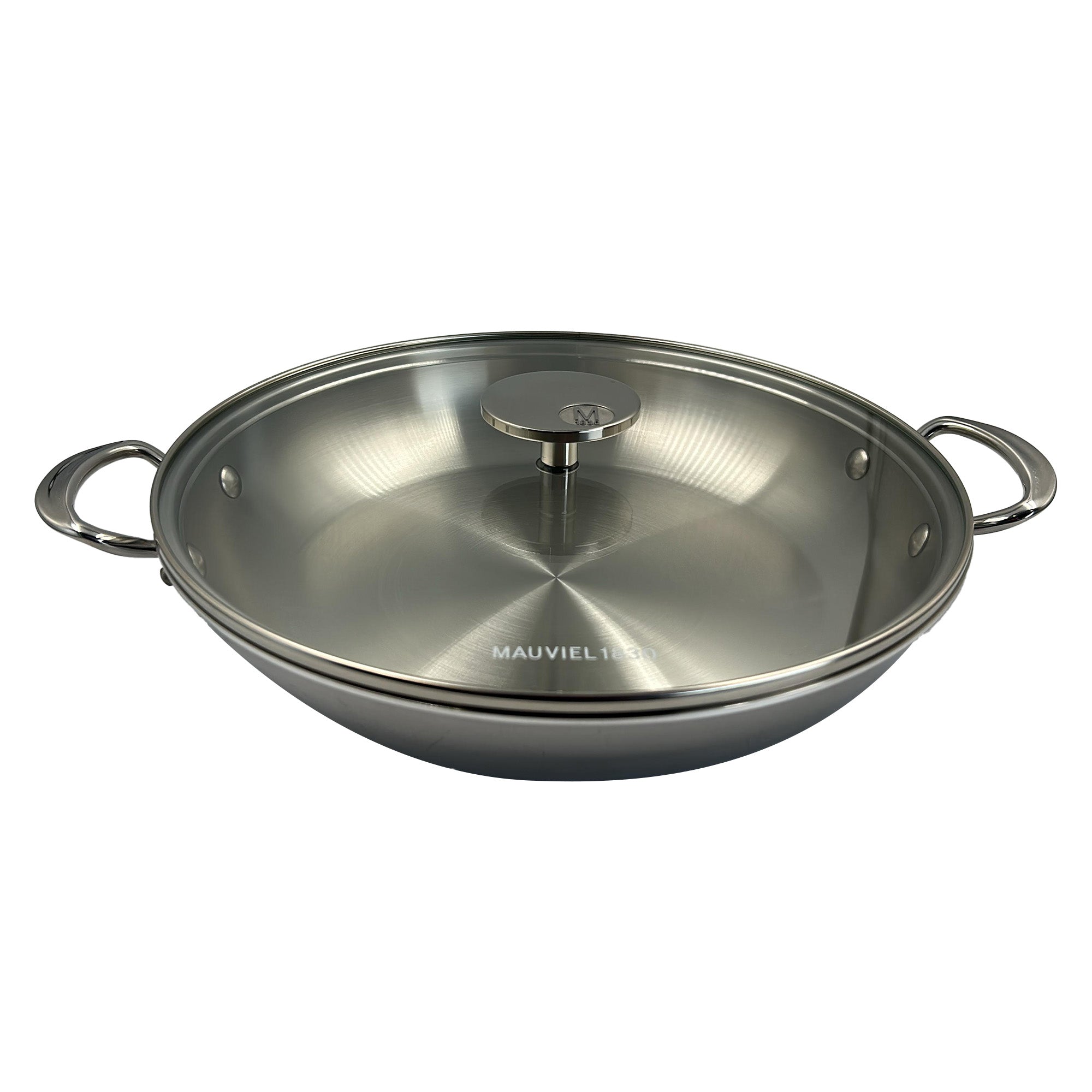 Mauviel M'COOK 5-Ply Round Pan With Glass Lid, Cast Stainless Steel Handles, 11-In - Mauviel1830