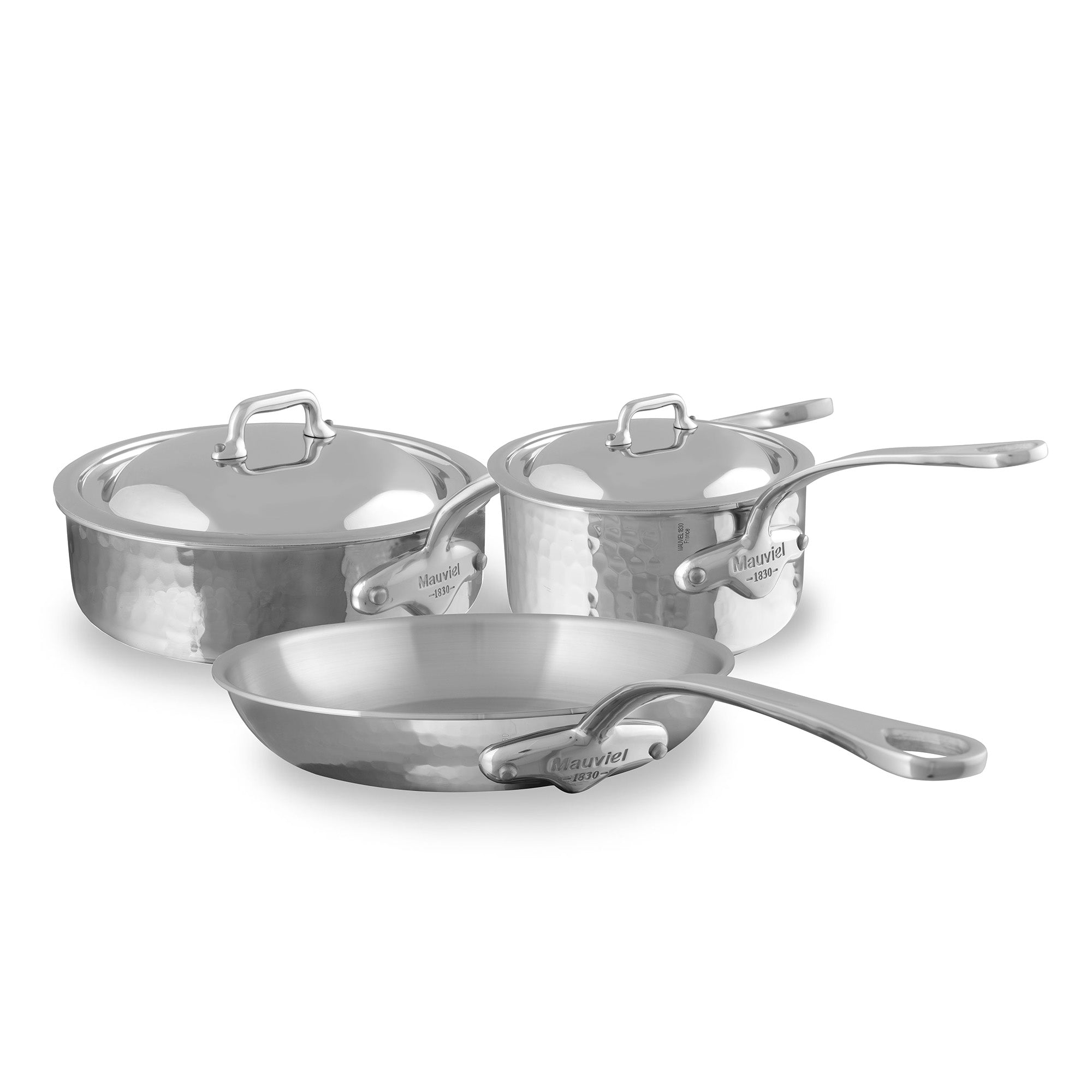 Mauviel M'ELITE Hammered 5-Ply 5-Piece Cookware Set With Curved Lid, Cast Stainless Steel Handles - Mauviel1830