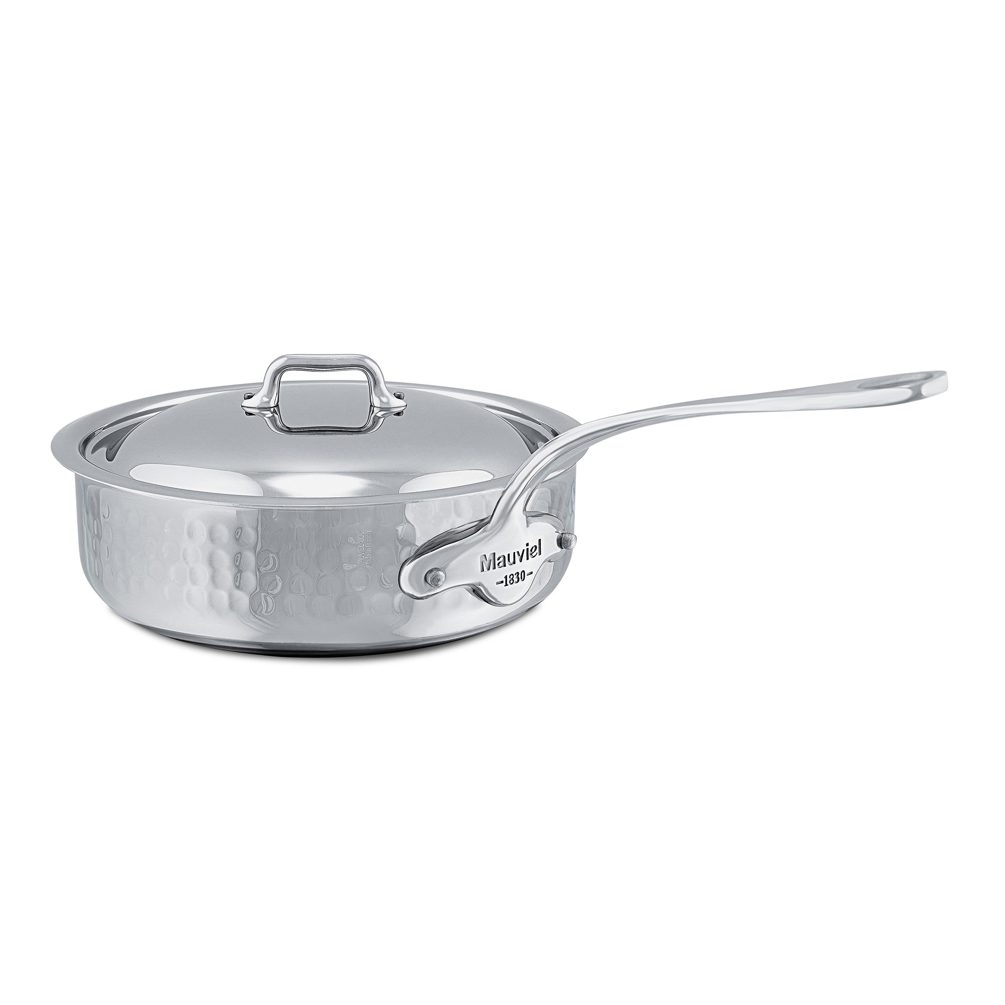 Mauviel M'Elite Hammered 5-Ply Saute Pan With Curved Lid, Cast Stainless Steel Handles, 3.2-Qt - Mauviel1830