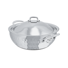 Mauviel M'ELITE Hammered 5-Ply Curved Splayed Saute Pan With Dome Lid, Cast Stainless Steel Handles, 7.2-Qt - Mauviel1830