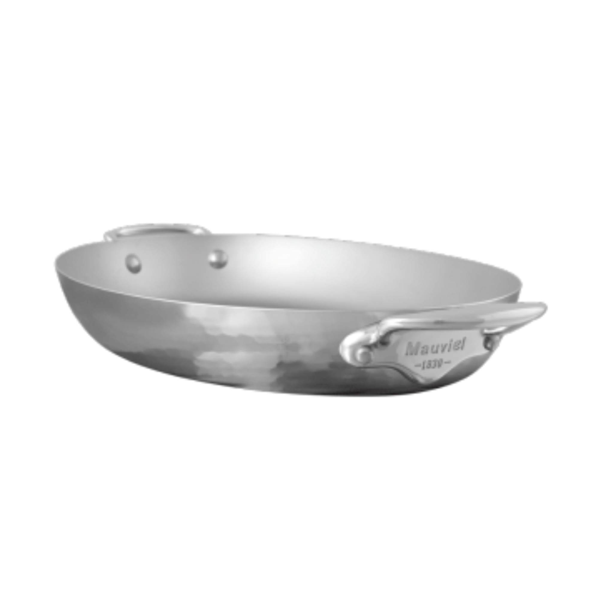 Mauviel M'ELITE Hammered 5-Ply Oval Pan, Cast Stainless Steel Handles, 13.7-Inch - Mauviel1830