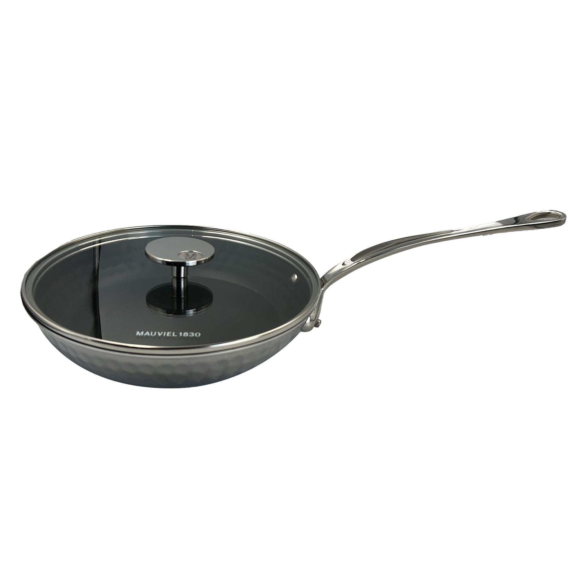 Mauviel M'ELITE Hammered 5-Ply Nonstick Frying Pan With Glass Lid, Cast Stainless Steel Handle, 9.4-In - Mauviel1830
