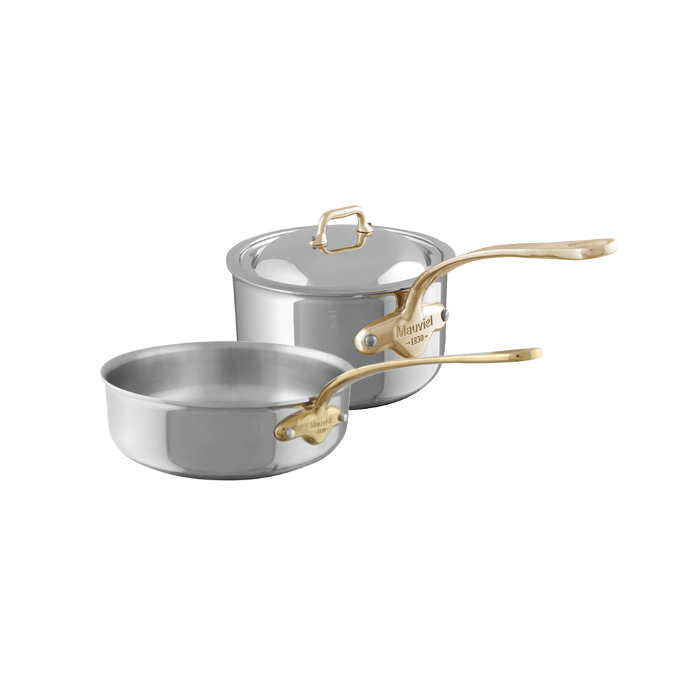 Mauviel M'COOK B Sauce Pan 6.5-Qt and Saute Pan 1.8-Qt, Brass Handles - Mauviel1830