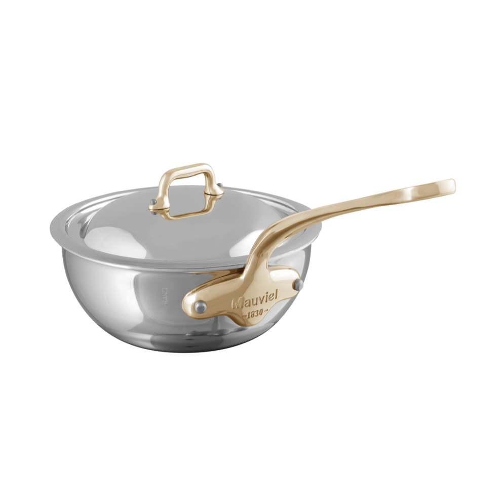 Mauviel M'COOK B 5-Ply Chef Pan With Lid, Brass Handle - Mauviel1830