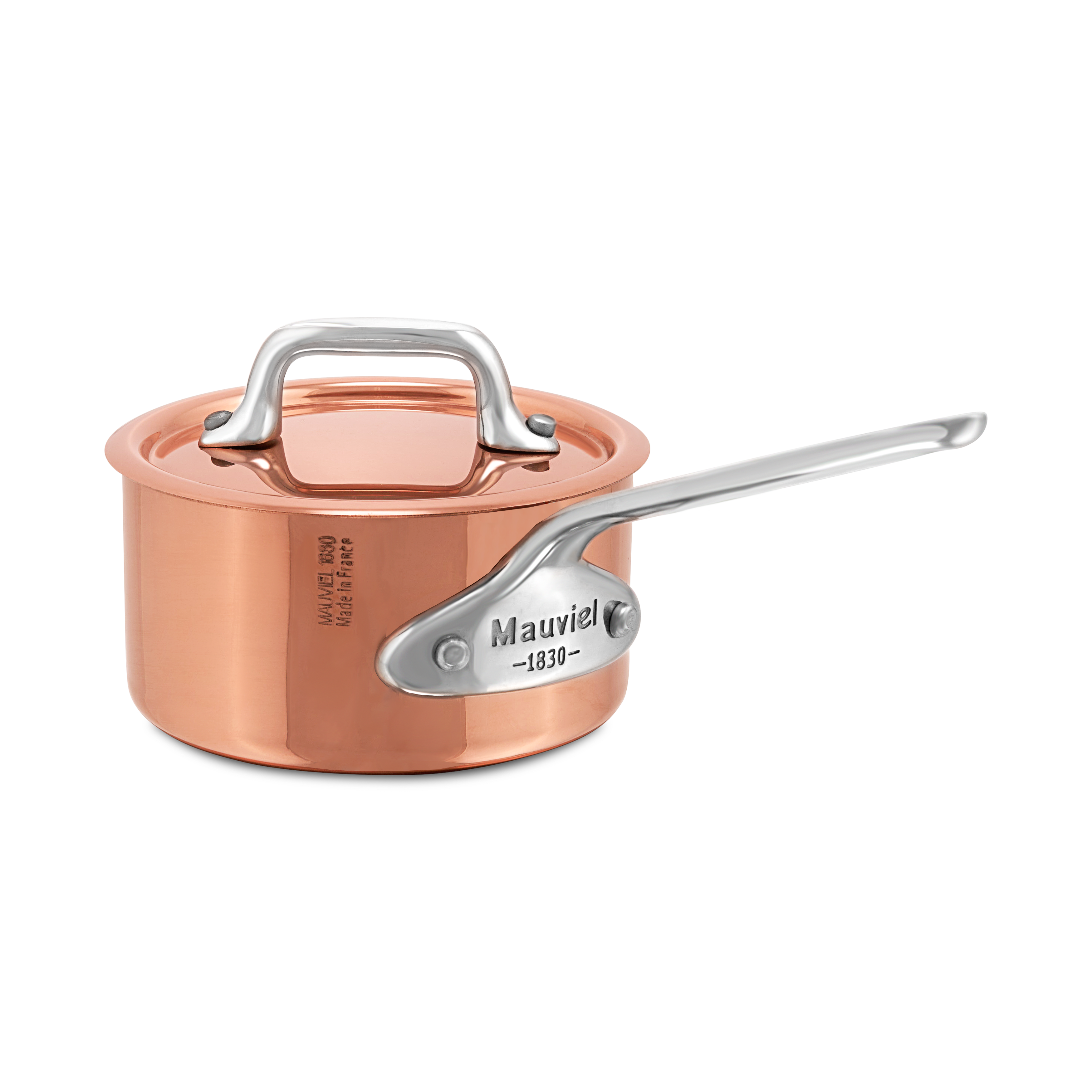 Mauviel M'MINIS Copper Sauce Pan With Lid, Stainless Steel Handles, 0.32-Quart - Mauviel1830