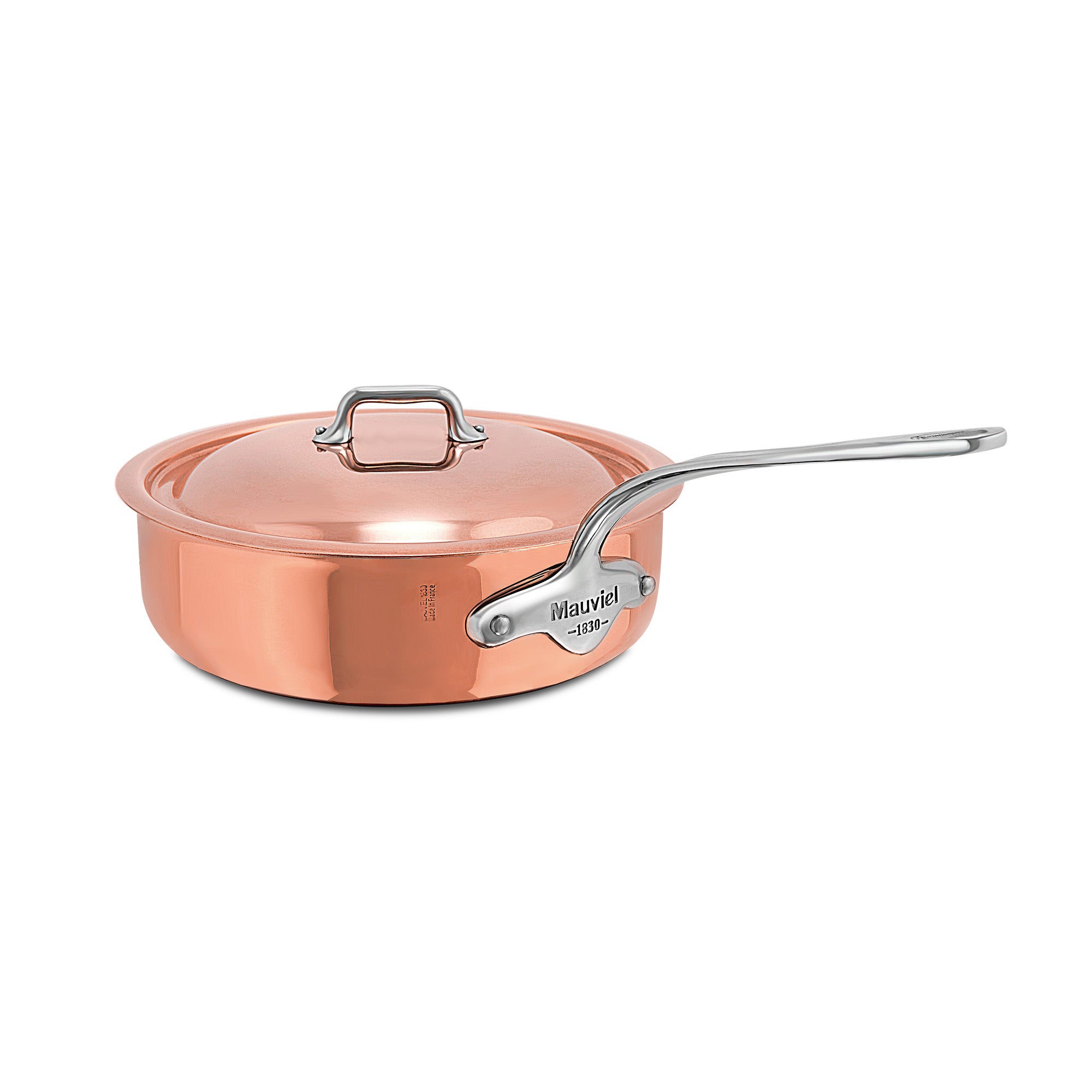 Mauviel M'Heriage M'150 S Copper Saute Pan With Lid & Cast Stainless Steel Handle, 1.8-Qt - Mauviel1830