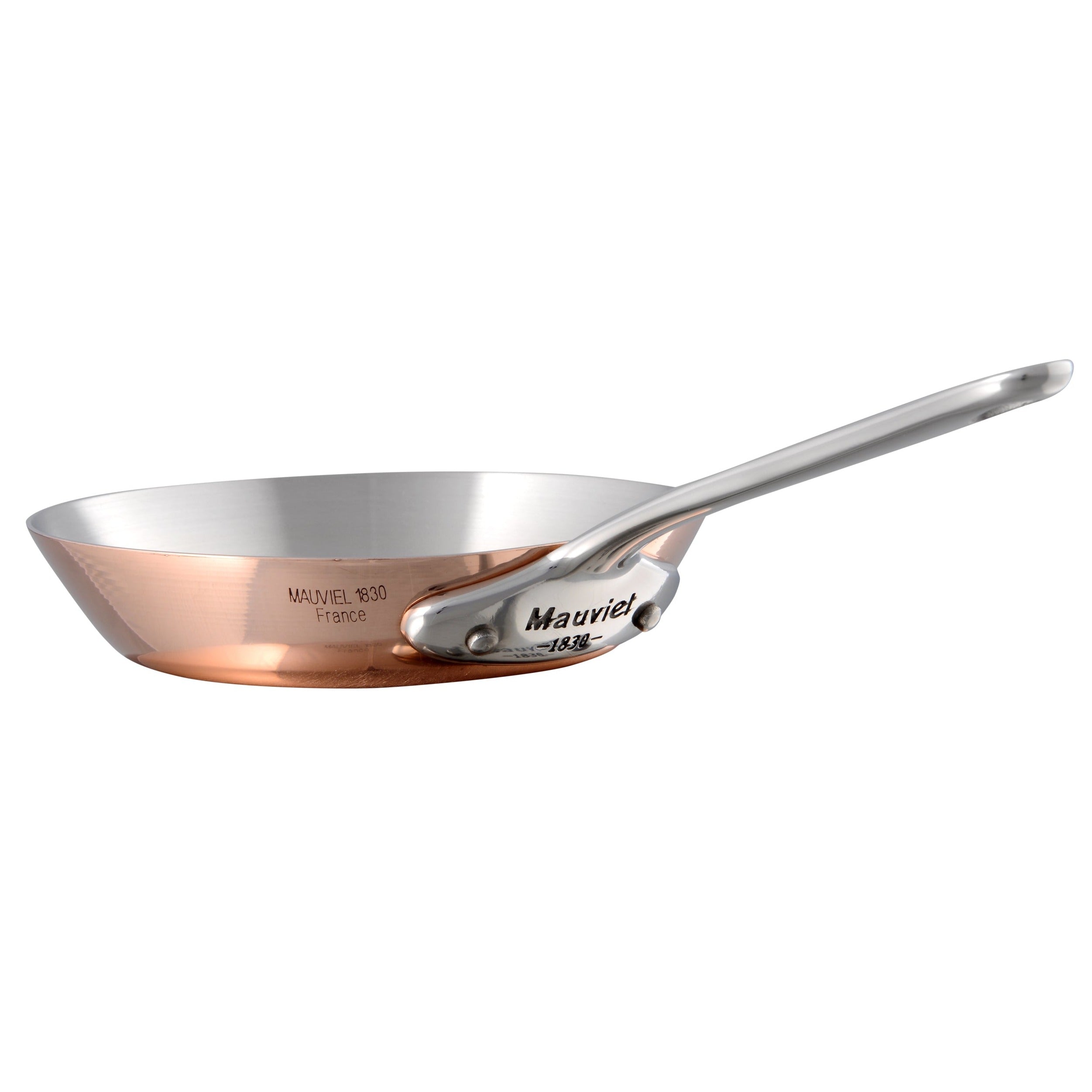 Mauviel M'MINIS 4.7-inch copper frying pan with stainless steel handle, ideal for precise cooking and heat distribution
