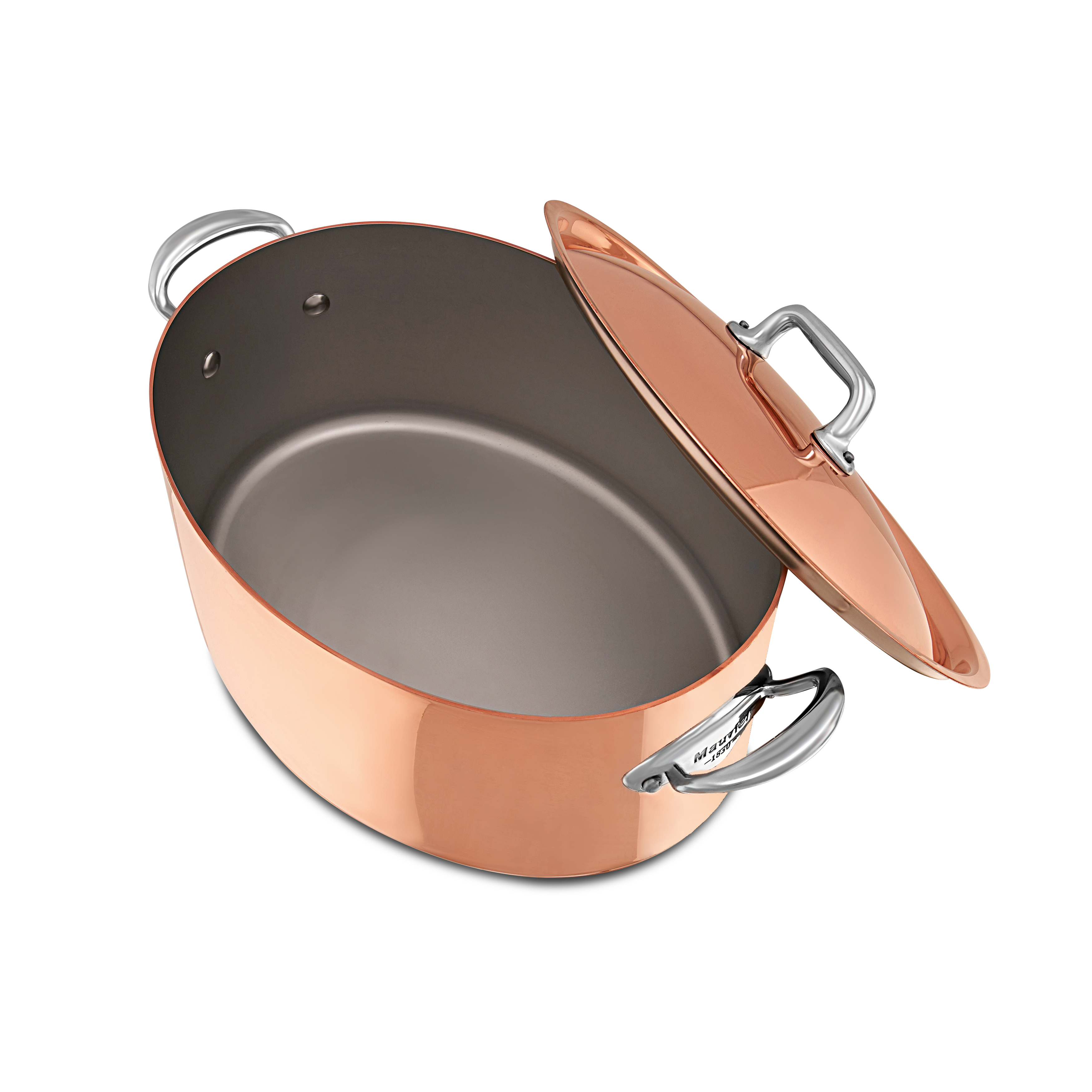 Mauviel M'Heritage M'150 S Copper Oval Stewpan With Lid, Cast Stainless Steel Handles, 7.2-Qt - Mauviel1830