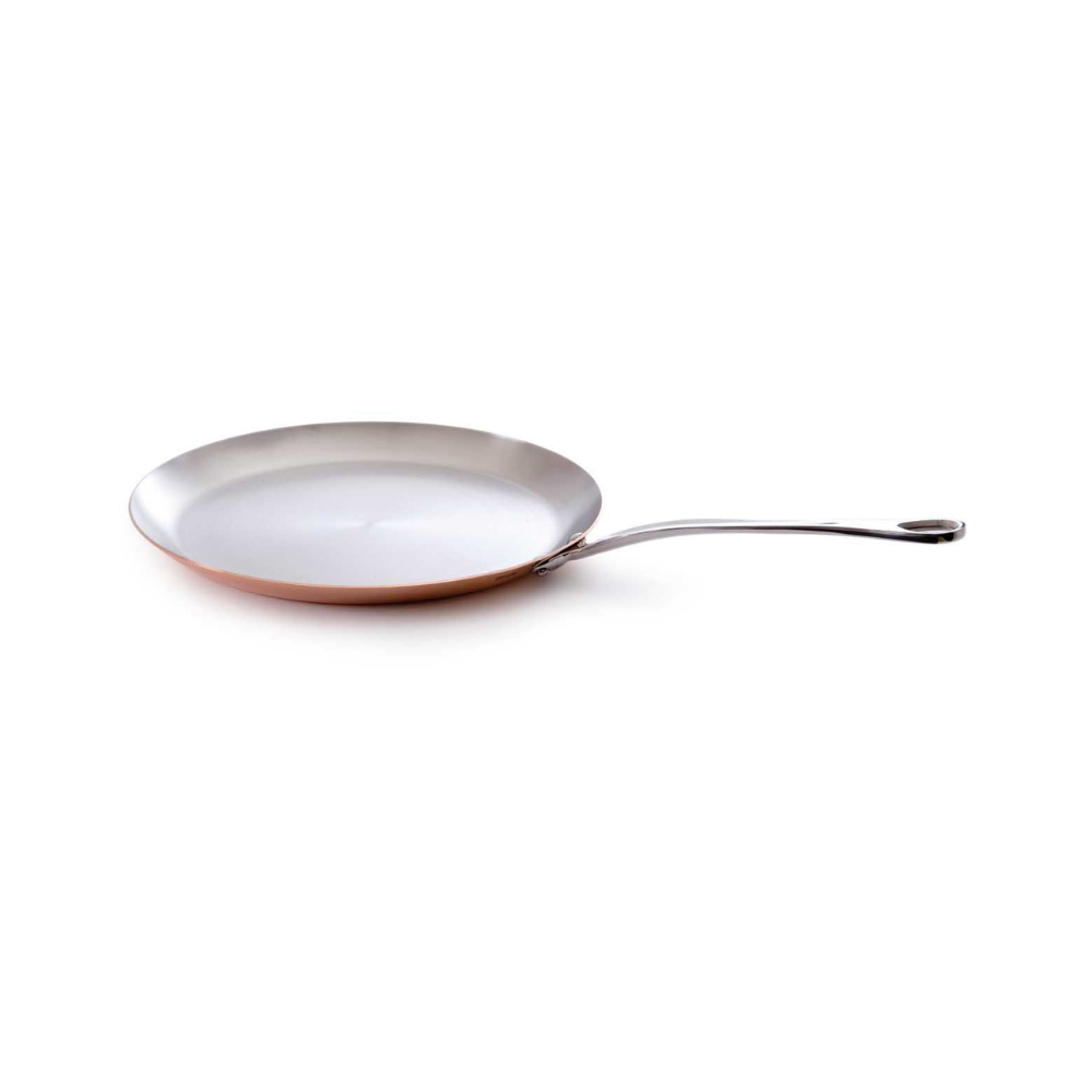 Mauviel M'Heritage M'150 S copper crepe pan with cast stainless steel handle, 11.8 inches, ideal for delicate cooking tasks