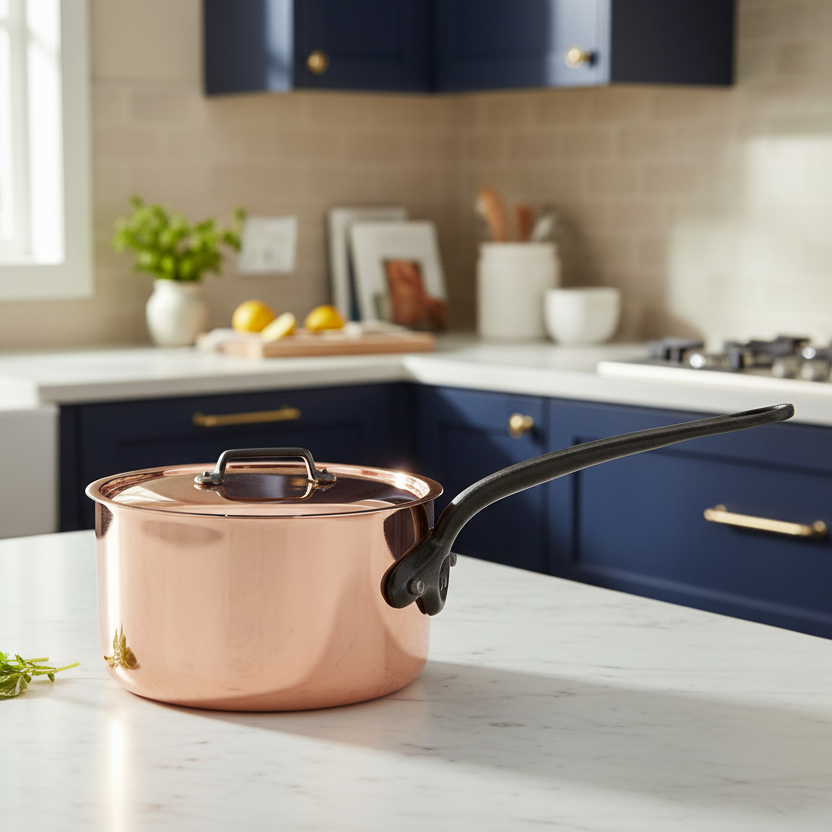 Mauviel 1830 M'HERITAGE 150 CI Sauce Pan With Lid, Cast Iron Handle - Mauviel USA