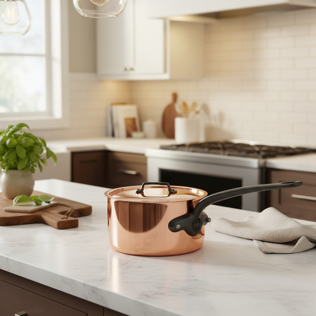 Mauviel M'Heritage M'150 CI Sauce Pan With Lid, Cast Iron Handle, 1.9-Qt - Mauviel1830