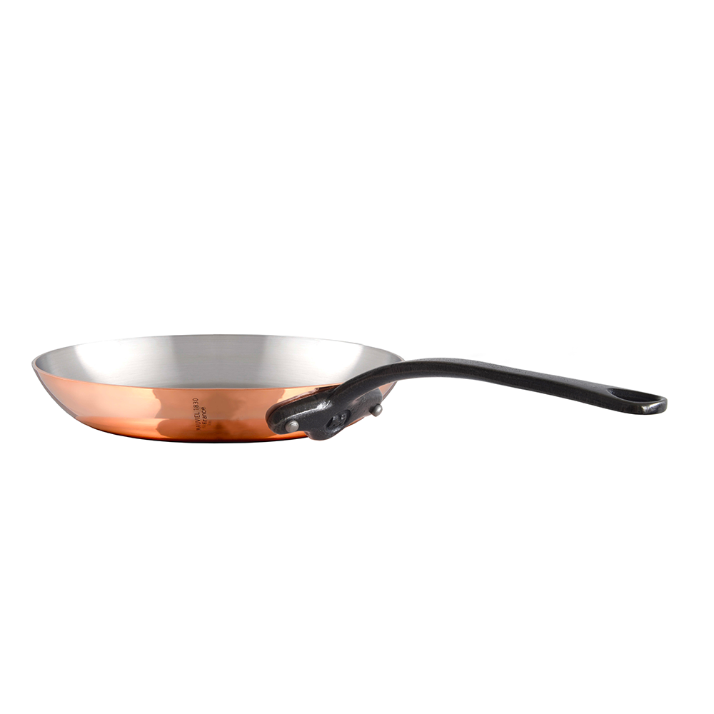 Mauviel M'Heritage M'150 CI 2-piece copper frying pan set with cast iron handles, round 7.9-inch pans, cookware set.