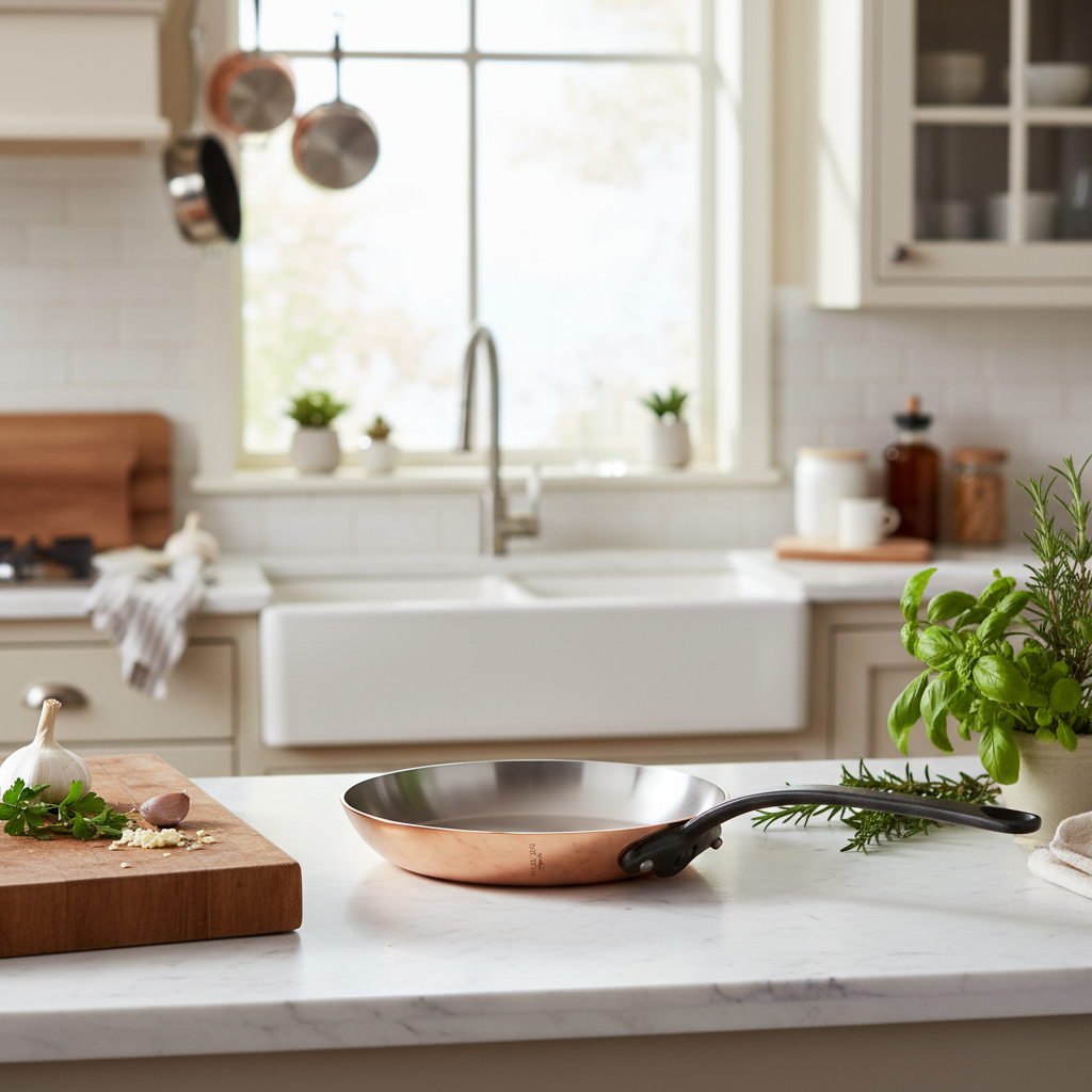 Mauviel M'Heritage M'150 CI cast iron handle frying pan, 7.9-inch diameter, with smooth cooking surface and black exterior.